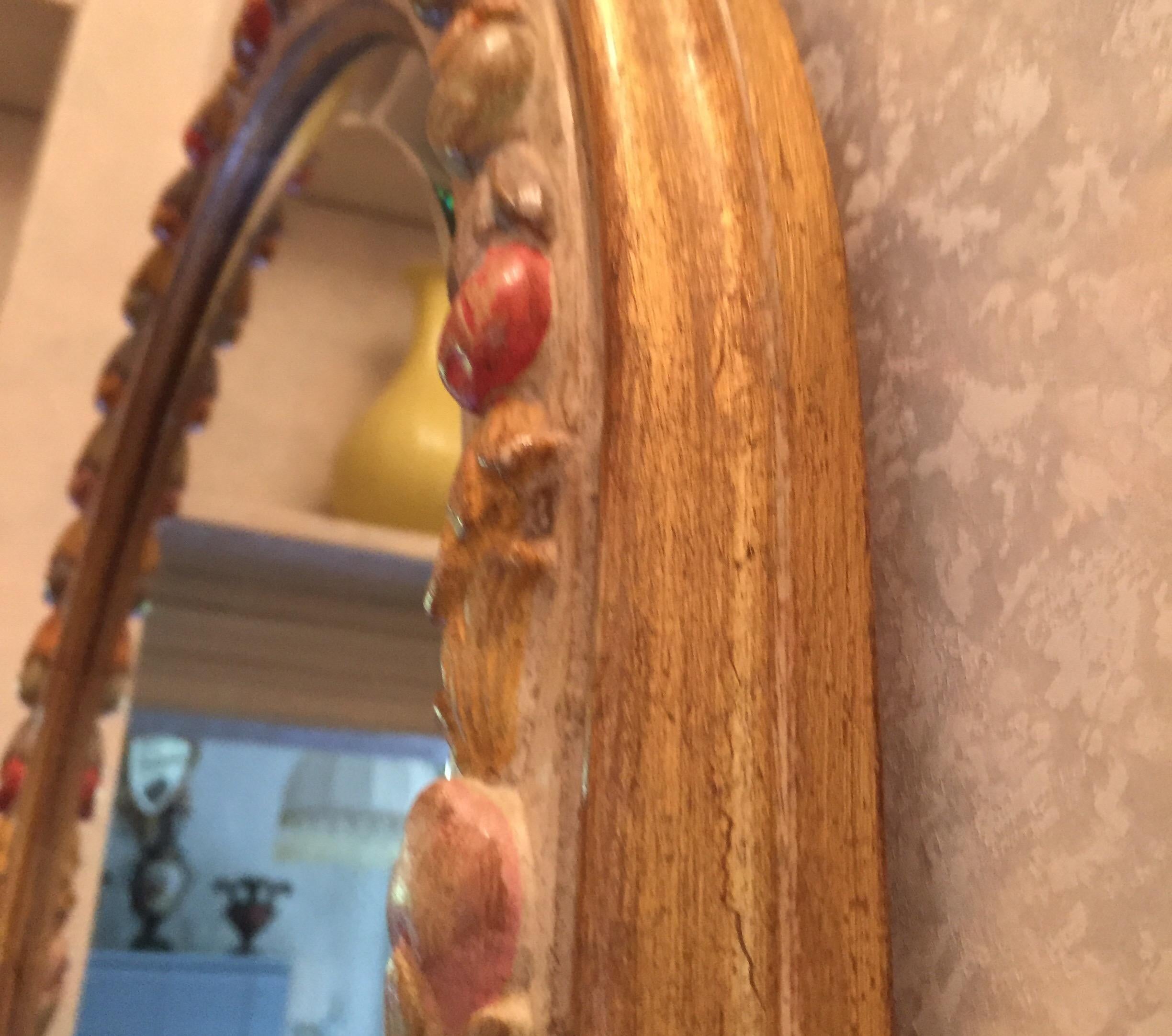 Miroir italien vintage peint de Florence avec décoration de fruits sculptés par Chelini en vente 5