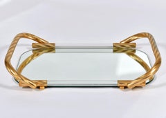 Vintage Italian Mirrored Tray with Brass Handles