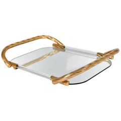 Vintage Italian Mirrored Tray with Brass Handles