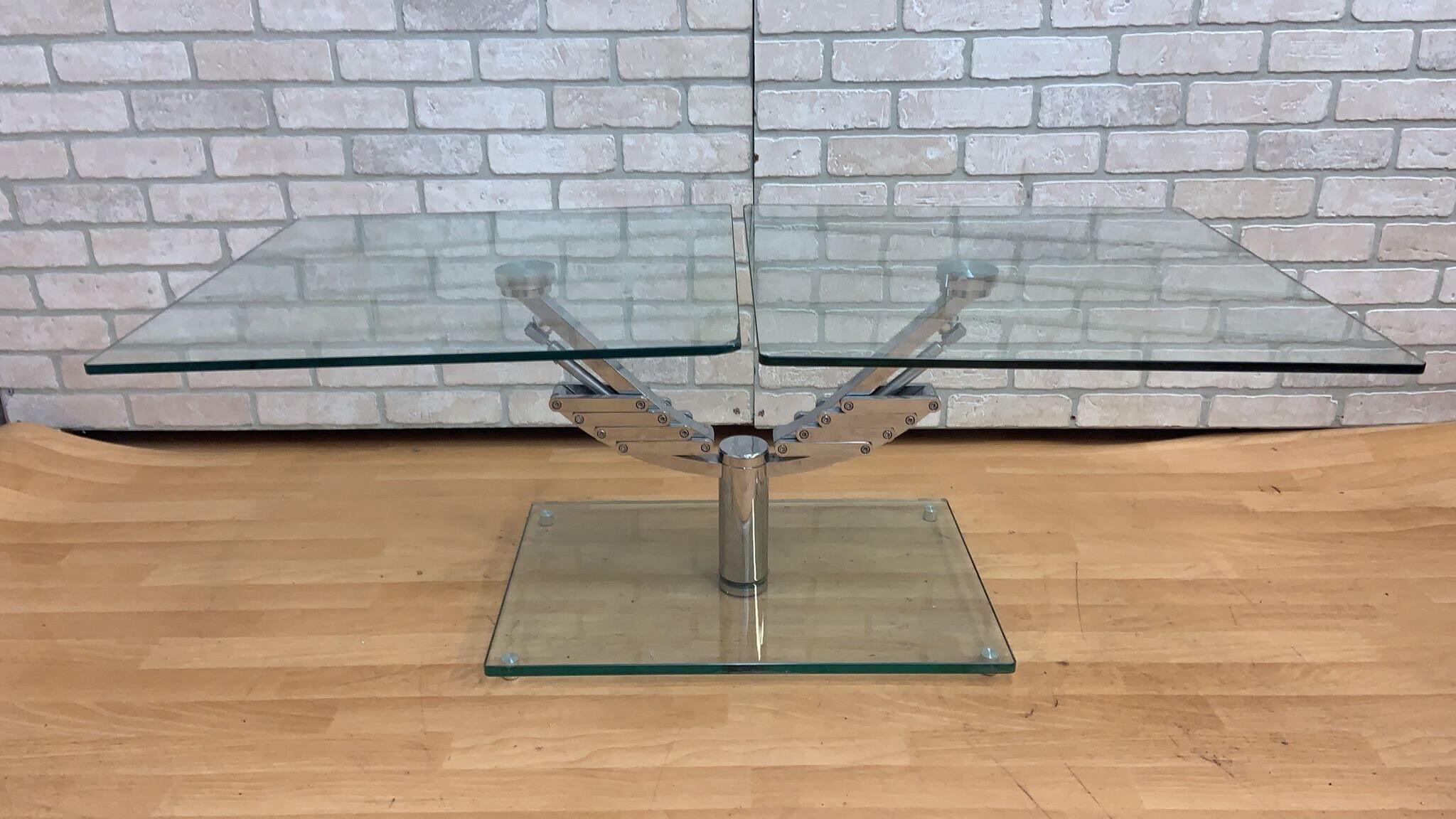 Vintage Italian Mod Glass Top Extending 2 Arm Cocktail Table For Sale 4
