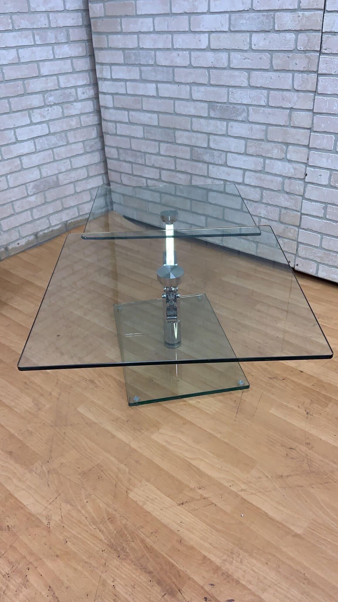 Modern Vintage Italian Mod Glass Top Extending 2 Arm Cocktail Table For Sale