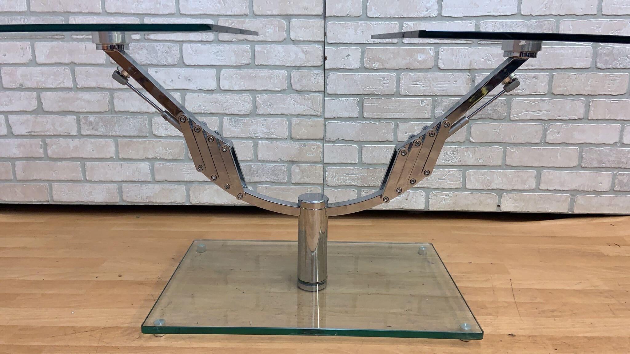 Vintage Italian Mod Glass Top Extending 2 Arm Cocktail Table For Sale 1