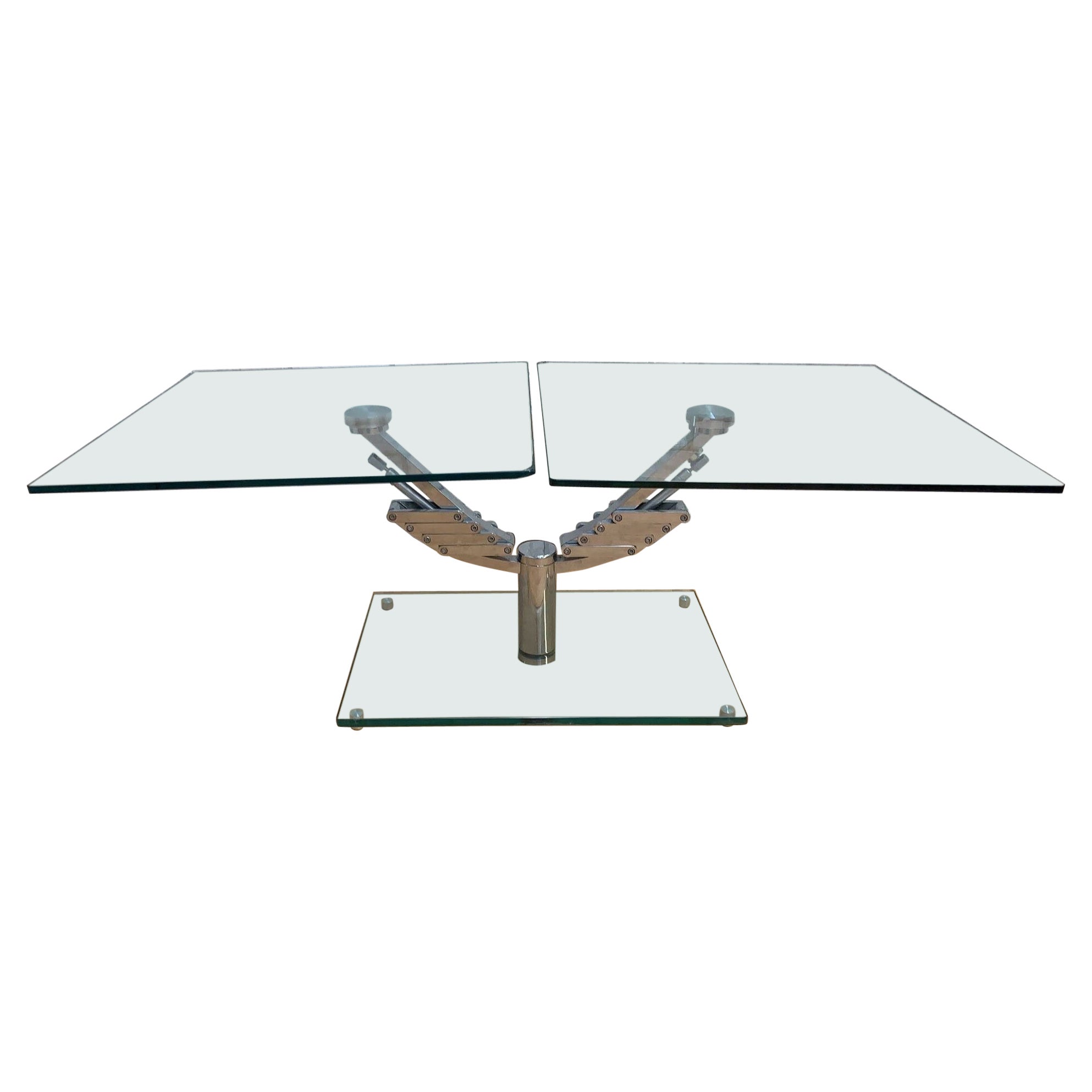 Vintage Italian Mod Glass Top Extending 2 Arm Cocktail Table