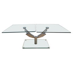 Table de cocktail italienne vintage à 2 bras extensible avec plateau en verre, style mod