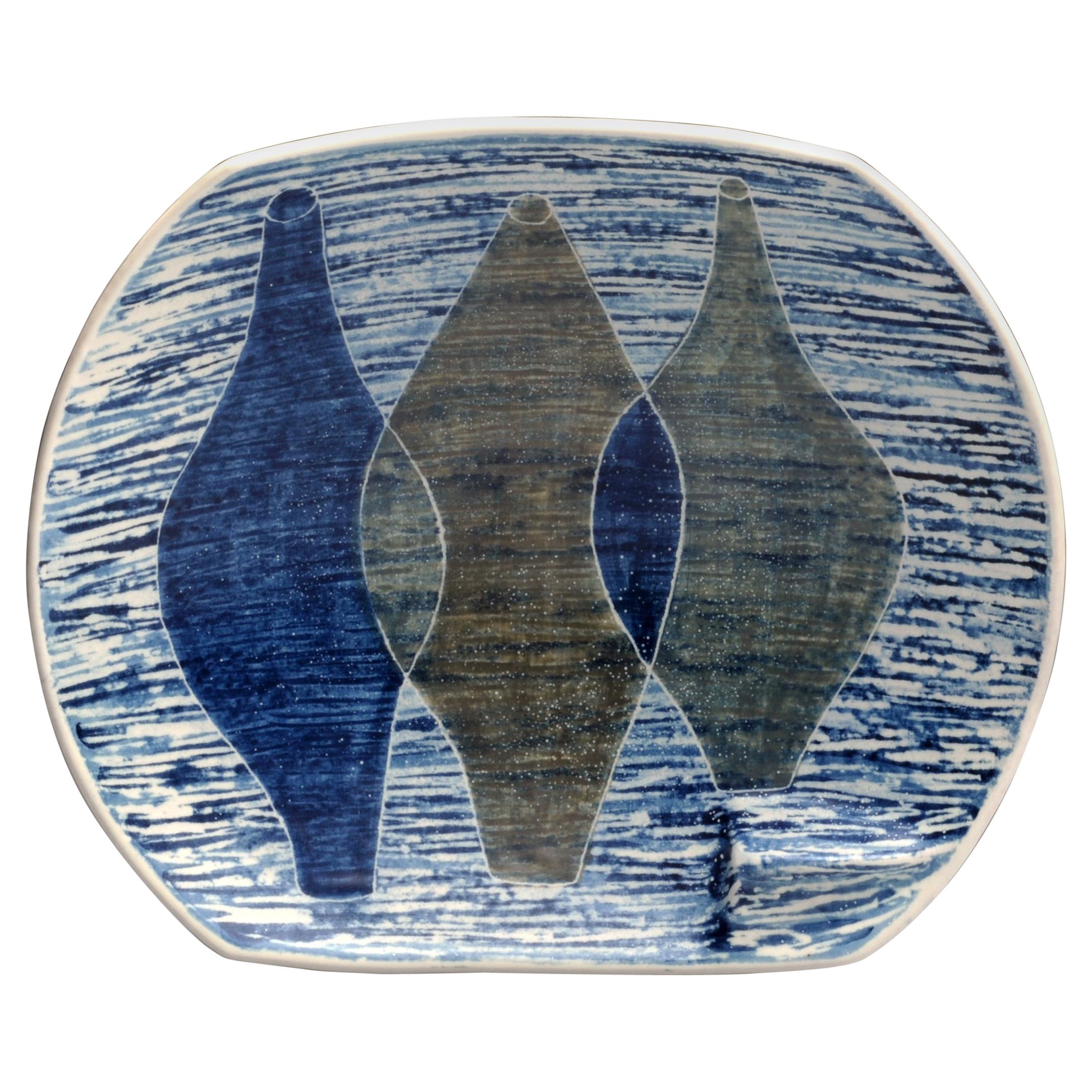 Vintage Italian Modern Blue Decorative Pottery Ceramic Serving Bowl by Horizon