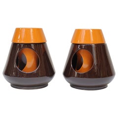 Vintage Italian Modern Ceramiche Capodarco Orange and Brown Bedside/Table Lamps