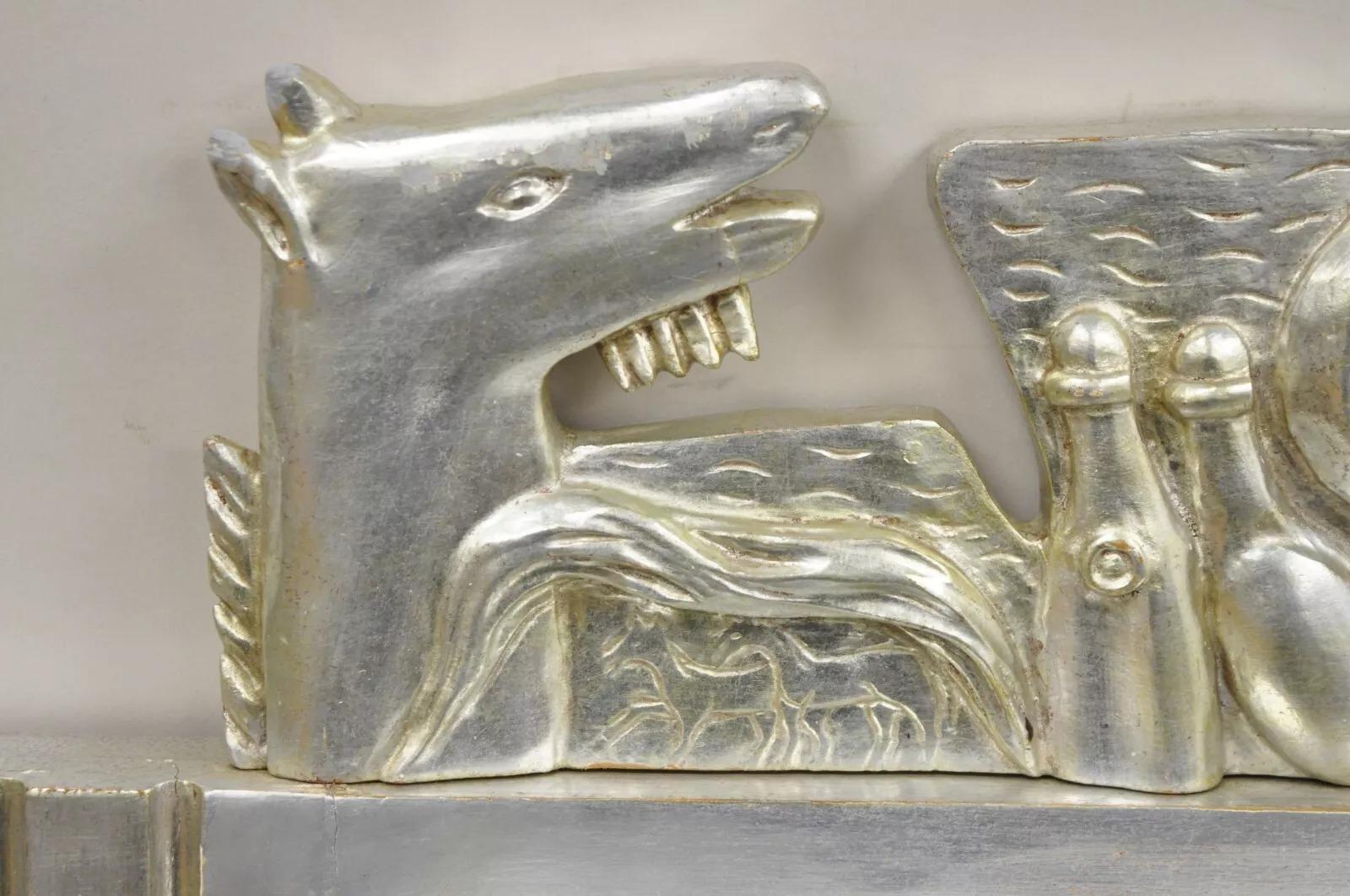 Vintage Italian Modern Figural Relief Carved Silver Leaf Wall Mirrors - a Pair For Sale 3