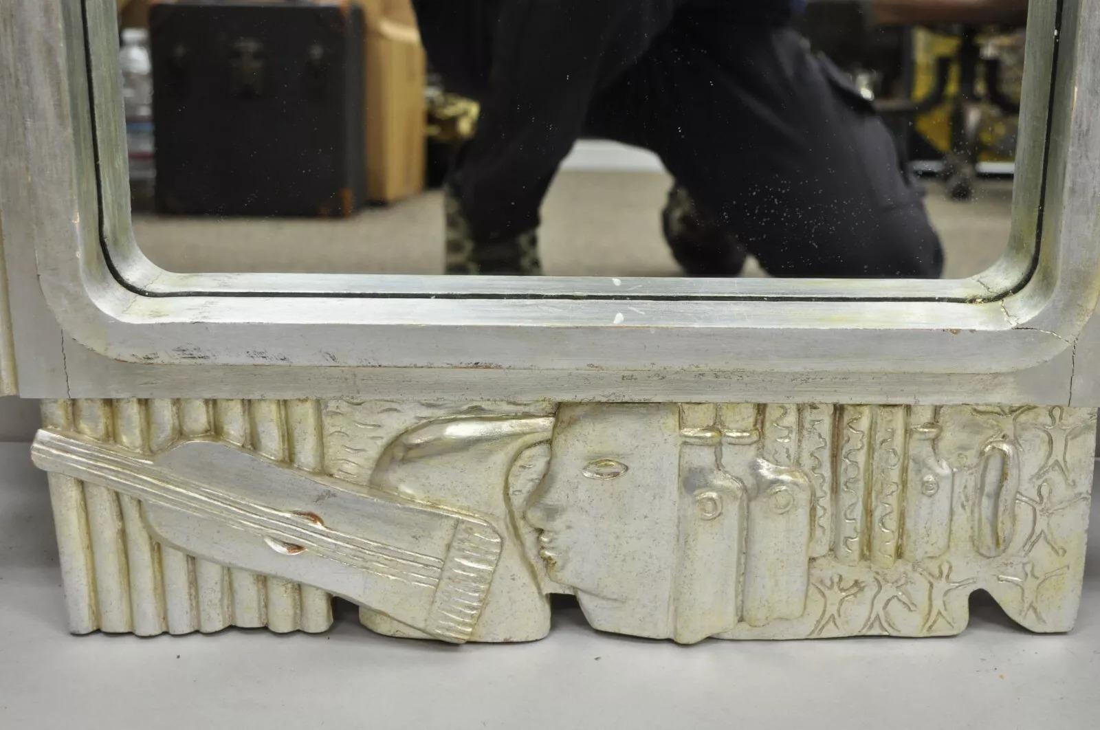 Unknown Vintage Italian Modern Figural Relief Carved Silver Leaf Wall Mirrors - a Pair For Sale