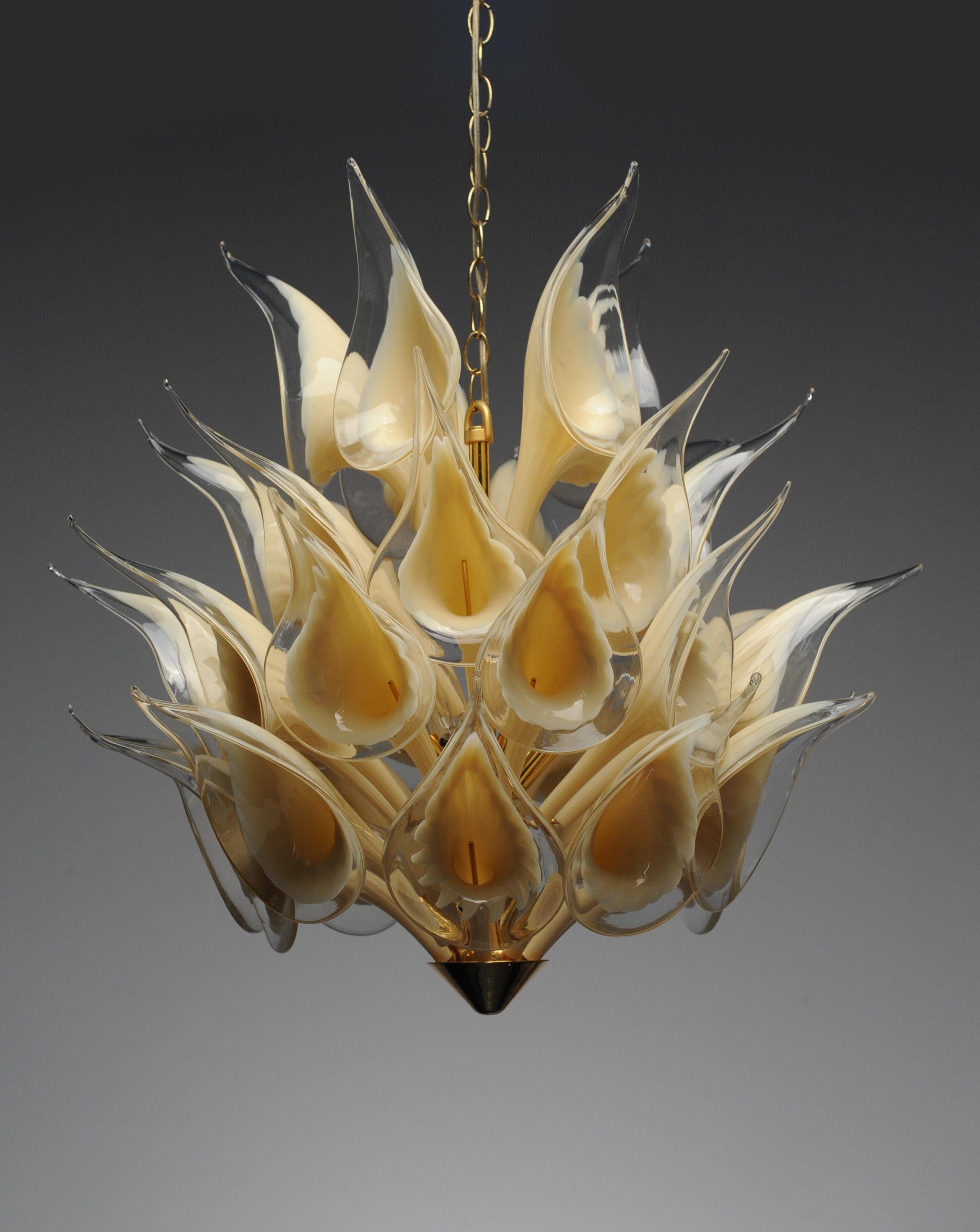 Vintage Italian Modern Glass Murano Lily Flower Chandelier 3