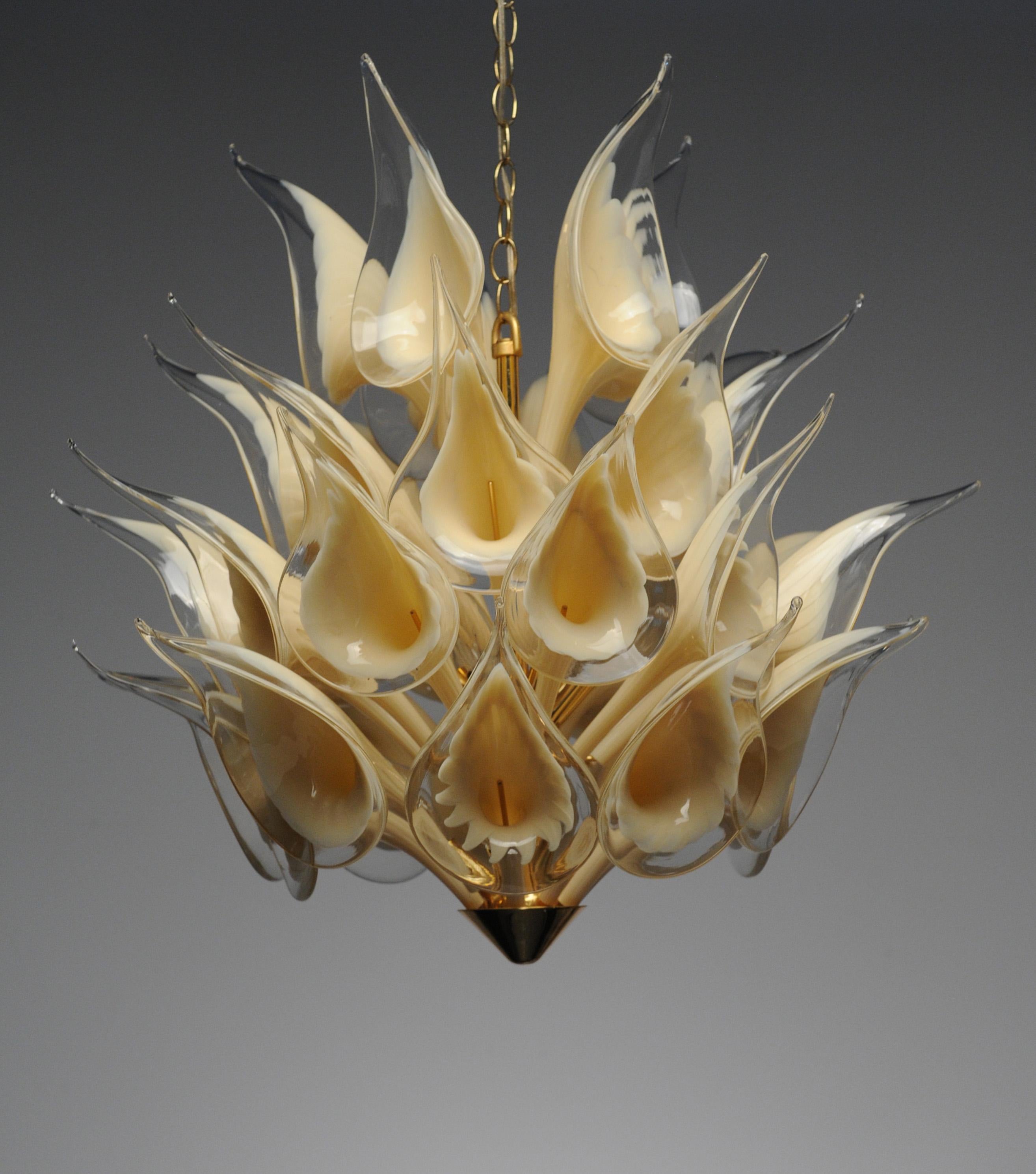 Vintage Italian Modern Glass Murano Lily Flower Chandelier 4