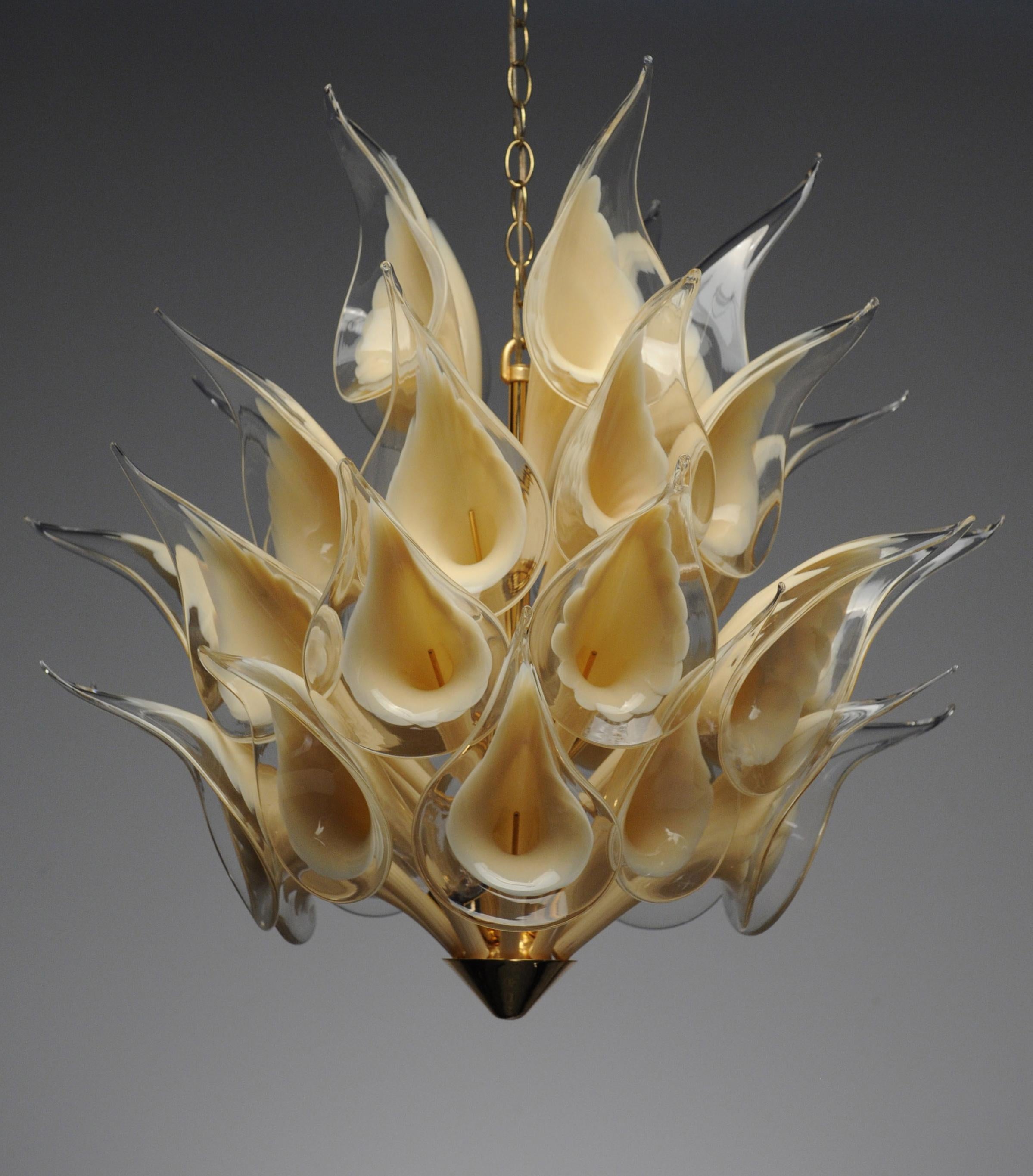 Vintage Italian Modern Glass Murano Lily Flower Chandelier 5