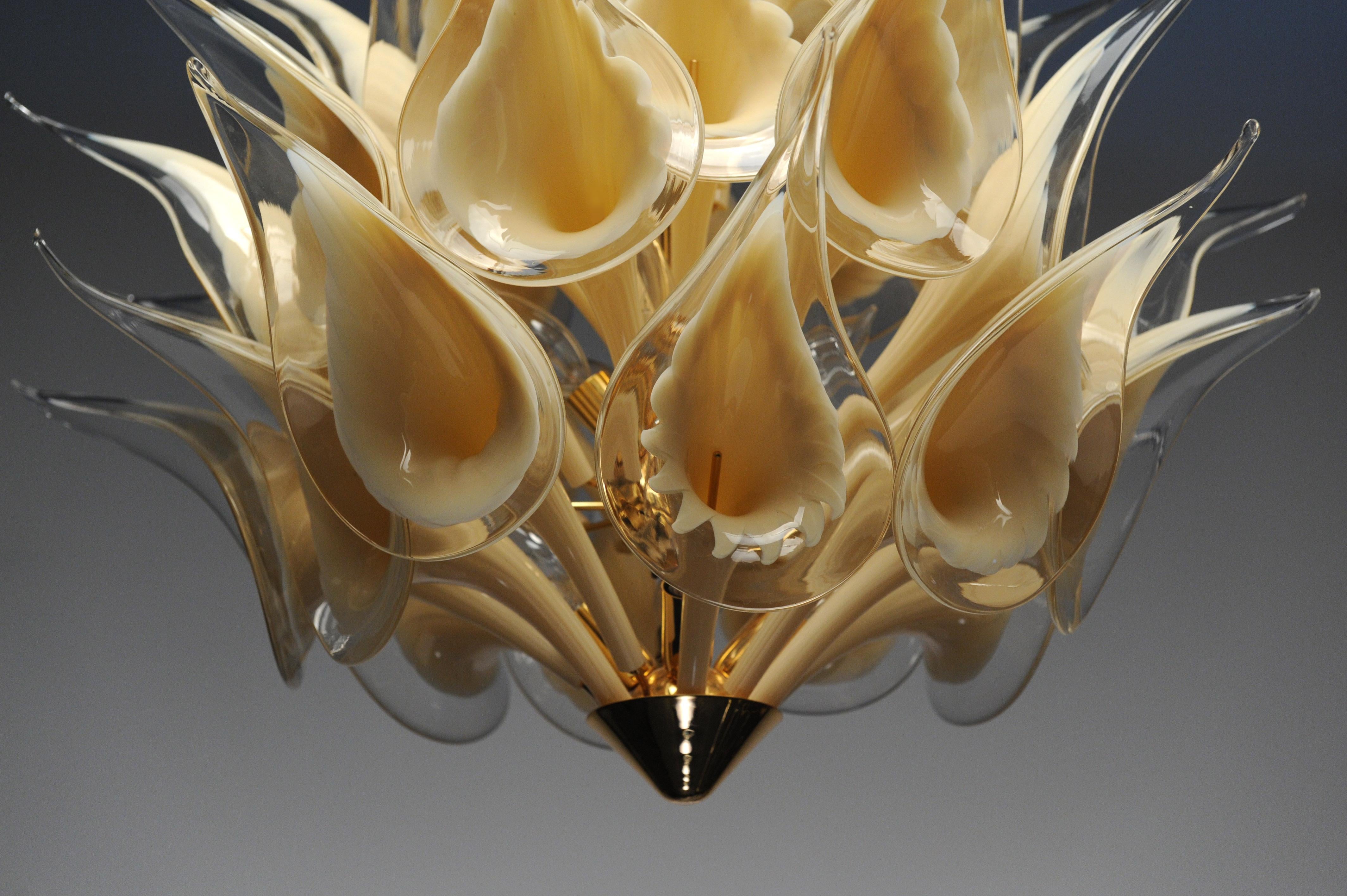 Vintage Italian Modern Glass Murano Lily Flower Chandelier 6