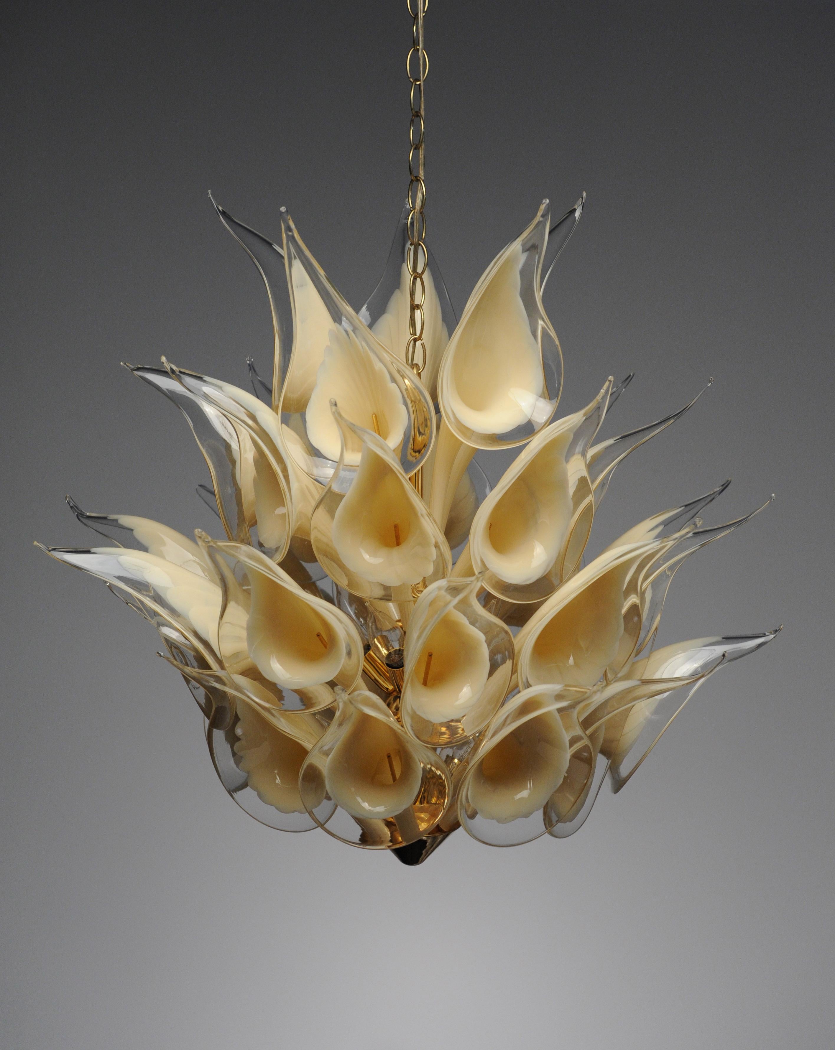 Vintage Italian Modern Glass Murano Lily Flower Chandelier 7