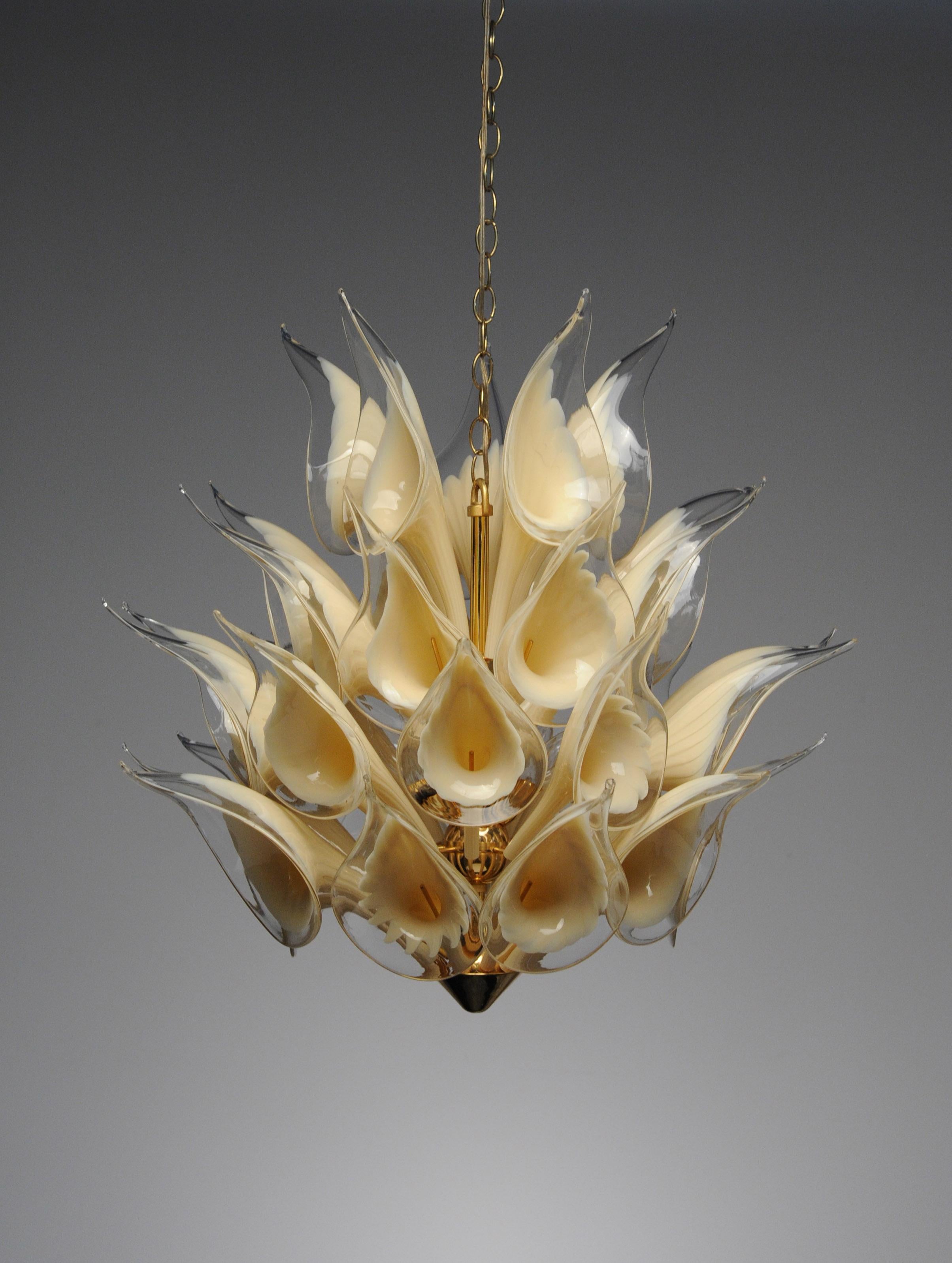 Vintage Italian Modern Glass Murano Lily Flower Chandelier 8