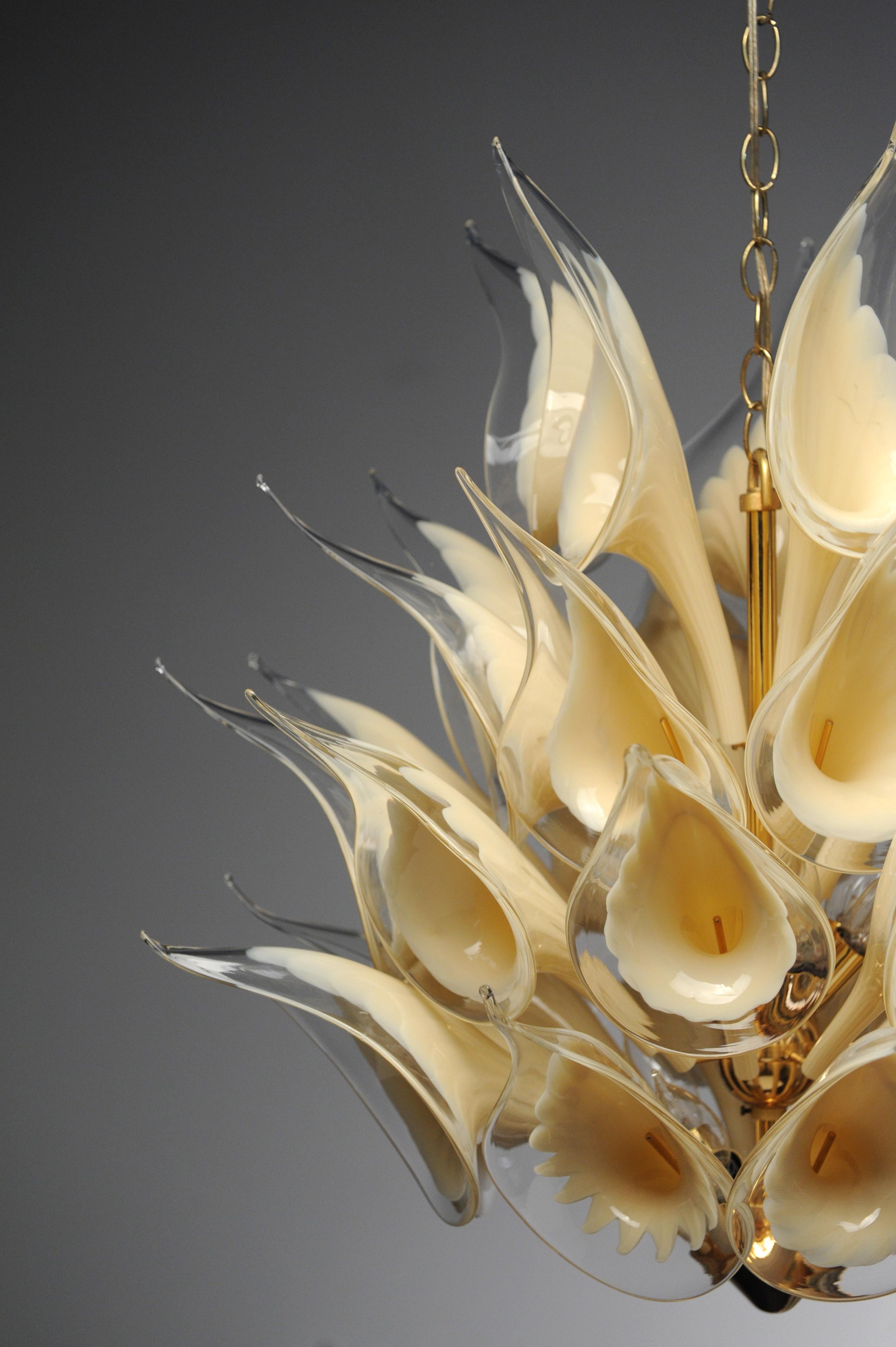 Vintage Italian Modern Glass Murano Lily Flower Chandelier 9