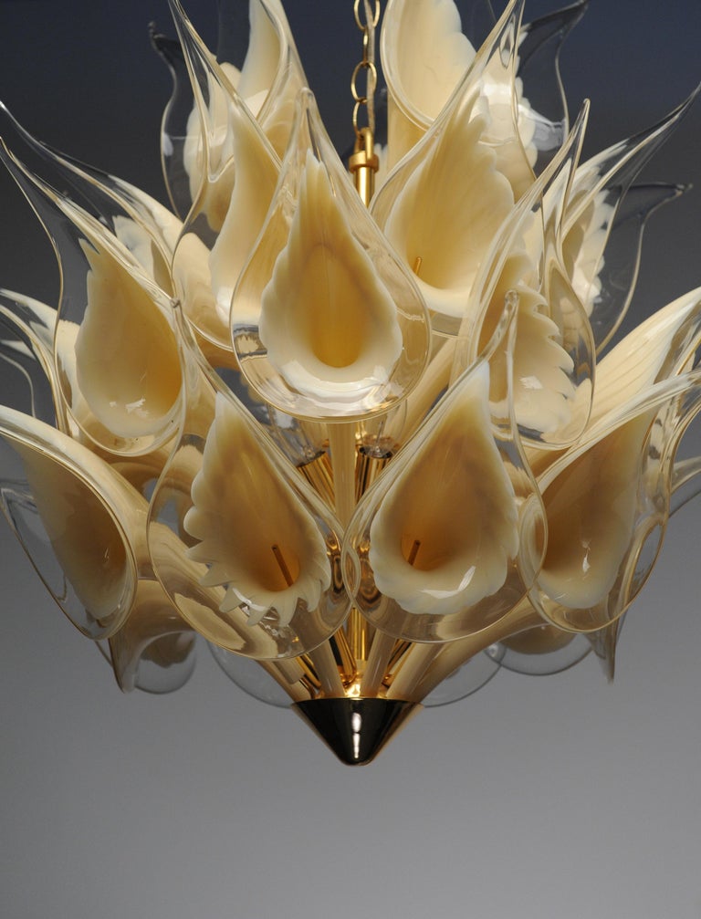 Vintage Italian Modern Glass Murano Lily Flower Chandelier at 1stDibs