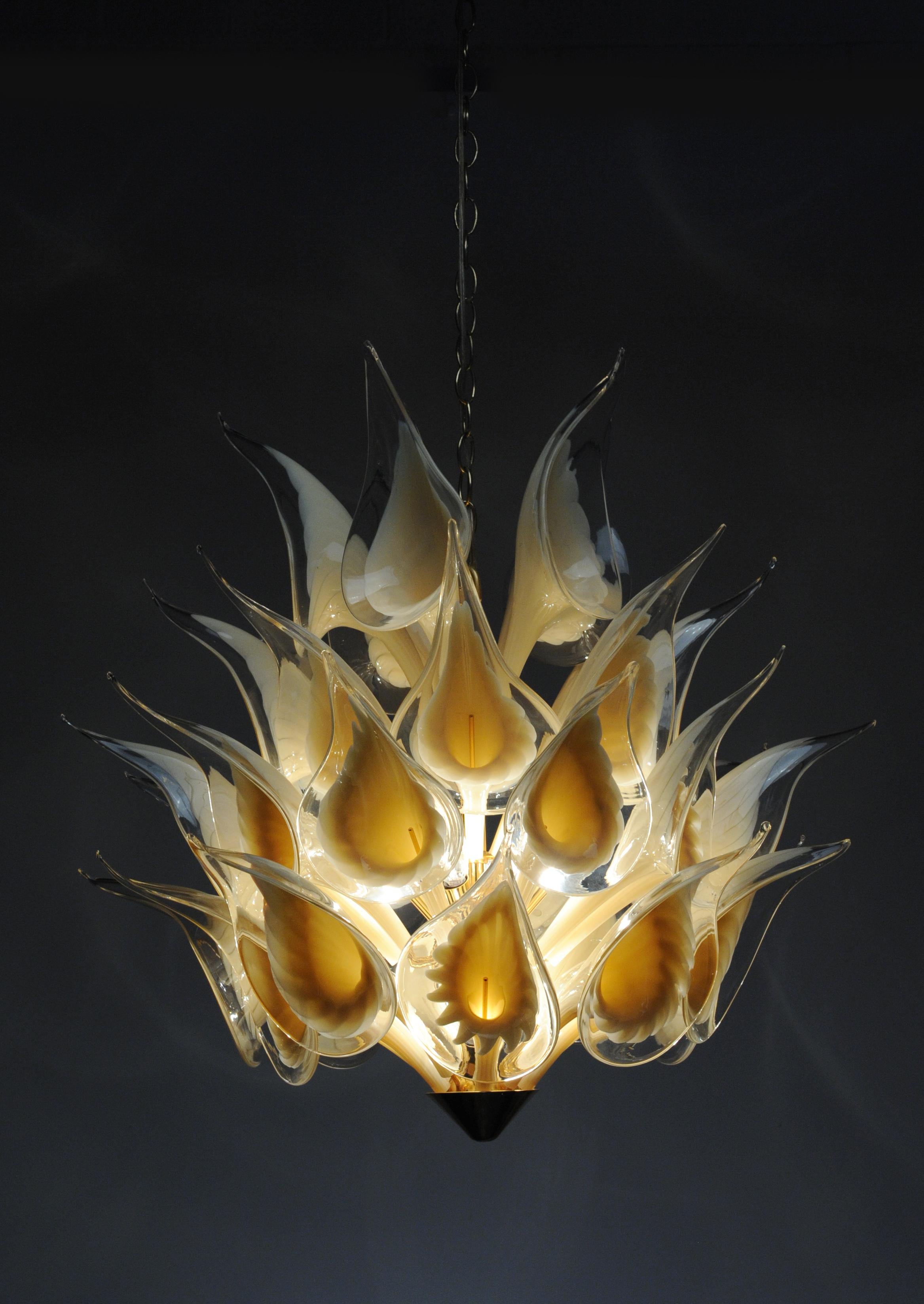 Vintage Italian Modern Glass Murano Lily Flower Chandelier In Excellent Condition In Washington, DC
