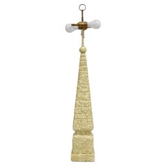 Vintage Italian Modern Hollywood Regency Cast Plaster Obelisk Pyramid Table Lamp