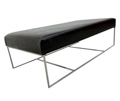Vintage Italian Modern Rectangular Black Vinyl Bench