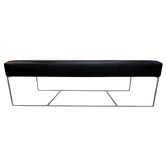 Vintage Italian Modern Rectangular Black Vinyl Bench