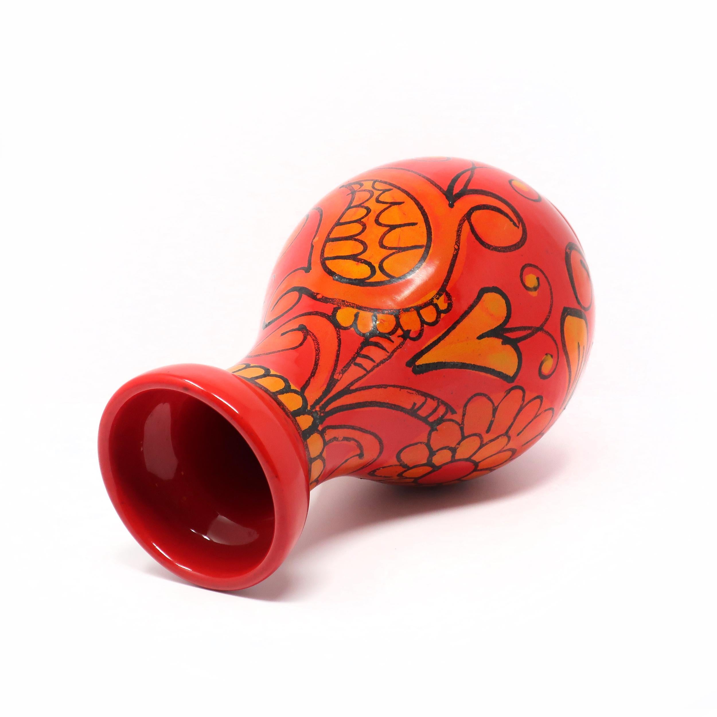Vintage Italian Modern Red Ceramic Vase by Bitossi In Good Condition For Sale In Brooklyn, NY