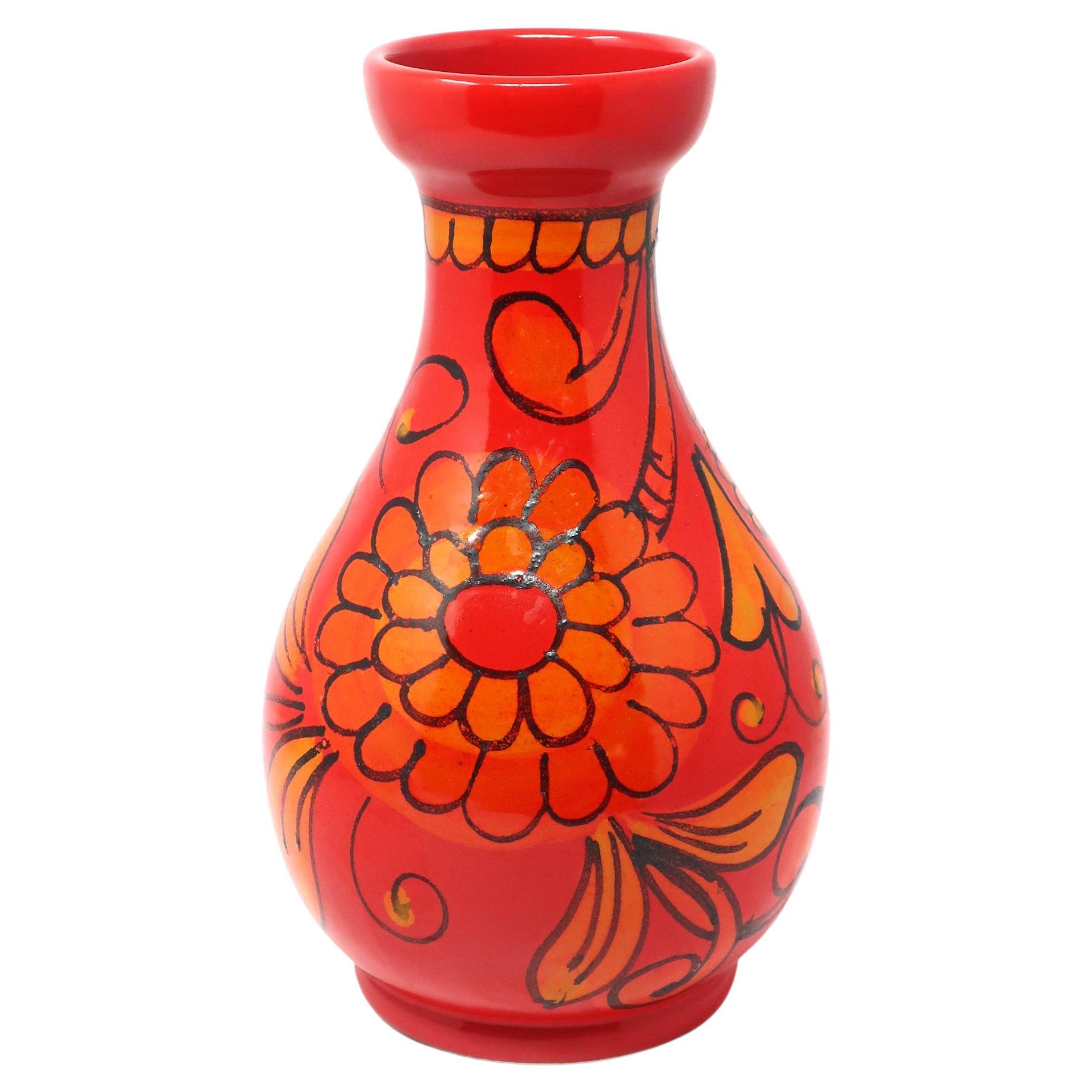 Vintage Italian Modern Red Ceramic Vase by Bitossi For Sale