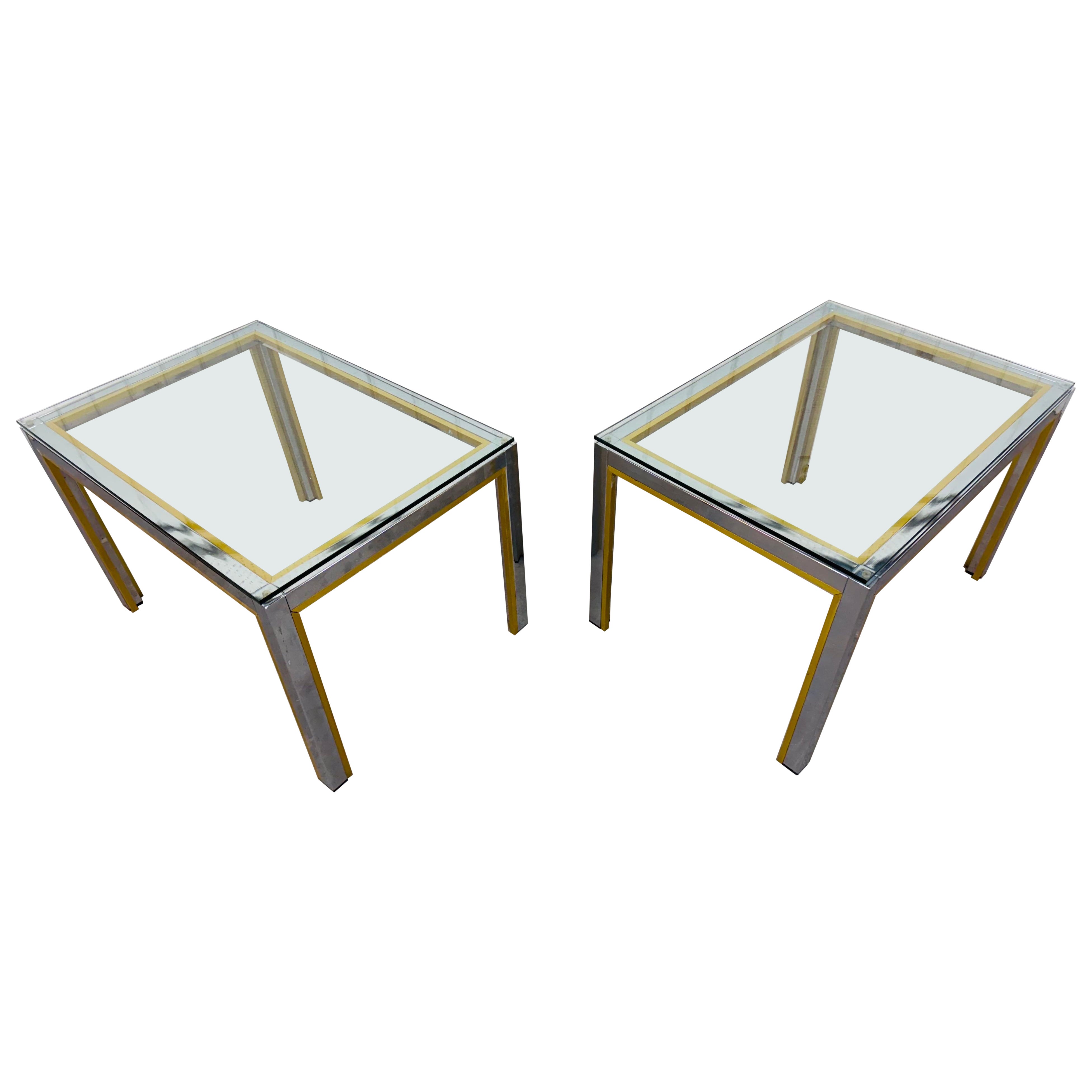 Tables d'appoint italiennes modernes Renato Zevi chromées et en verre - Lot de 2