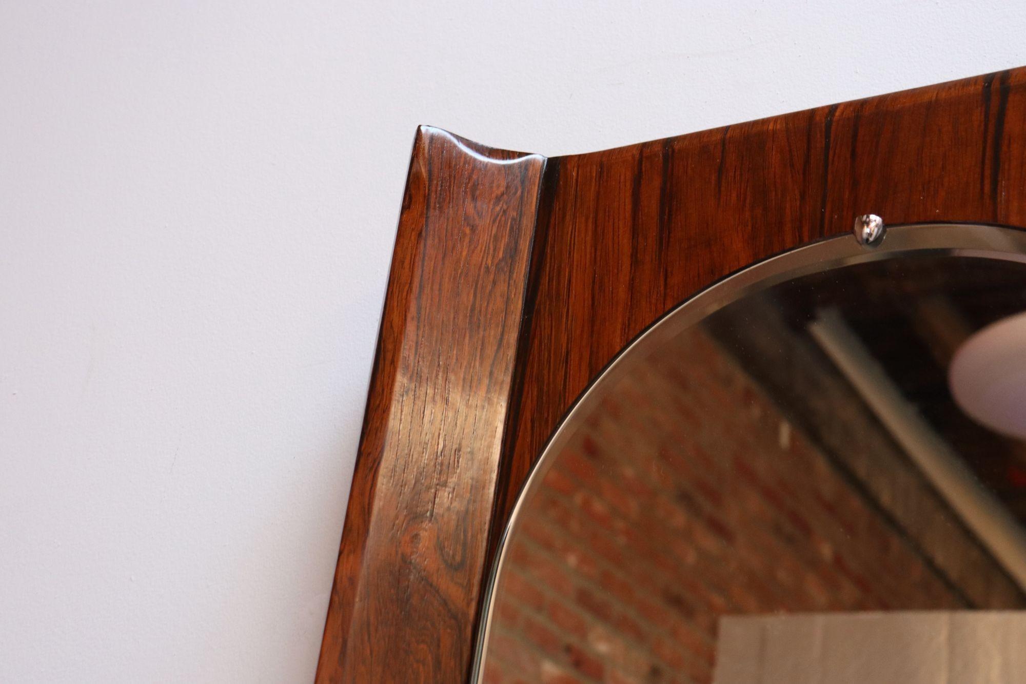 Vintage Italian Modern Rosewood Wall Mirror Designed by Donati for Stil Glass For Sale 8