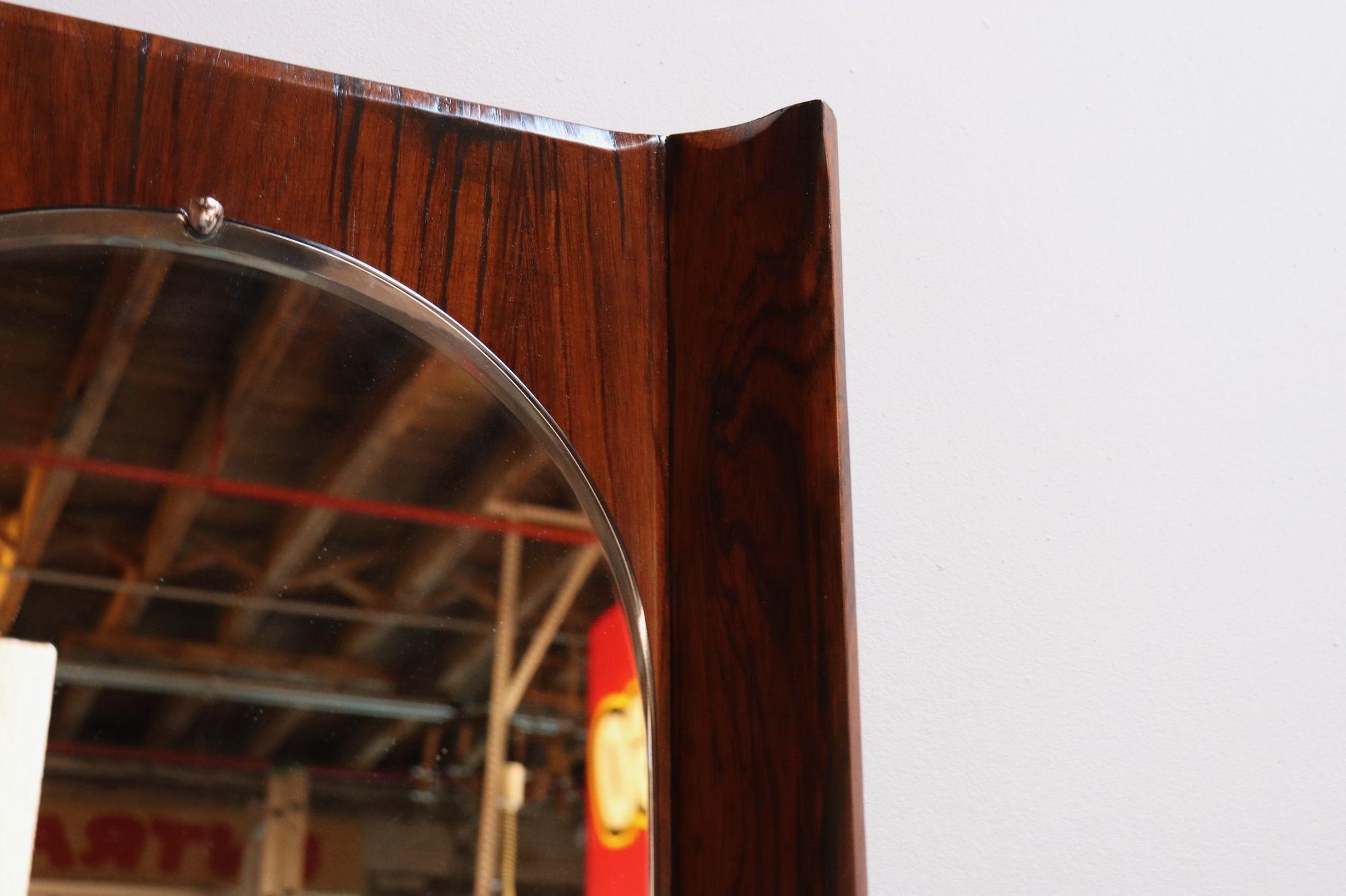 Vintage Italian Modern Rosewood Wall Mirror Designed by Donati for Stil Glass For Sale 9