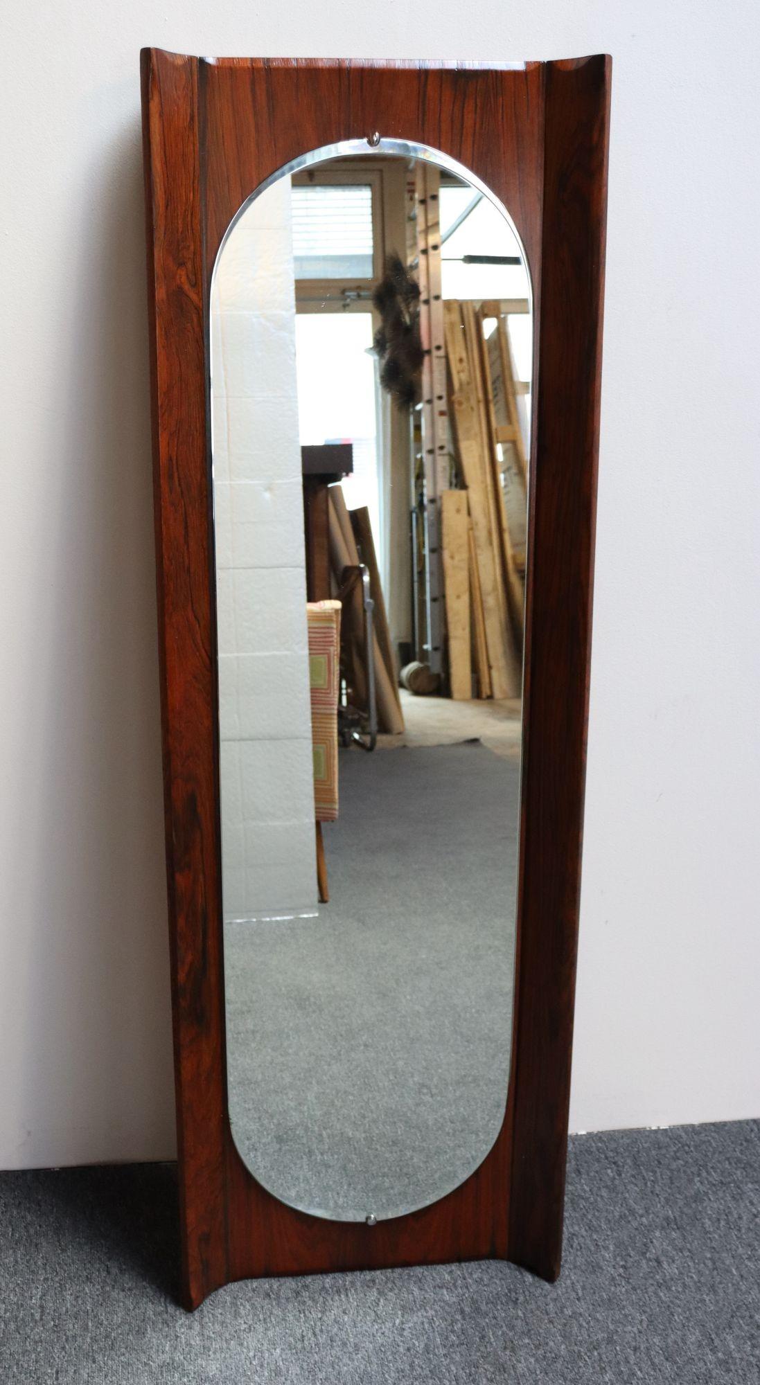 Mid-20th Century Vintage Italian Modern Rosewood Wall Mirror Designed by Donati for Stil Glass For Sale