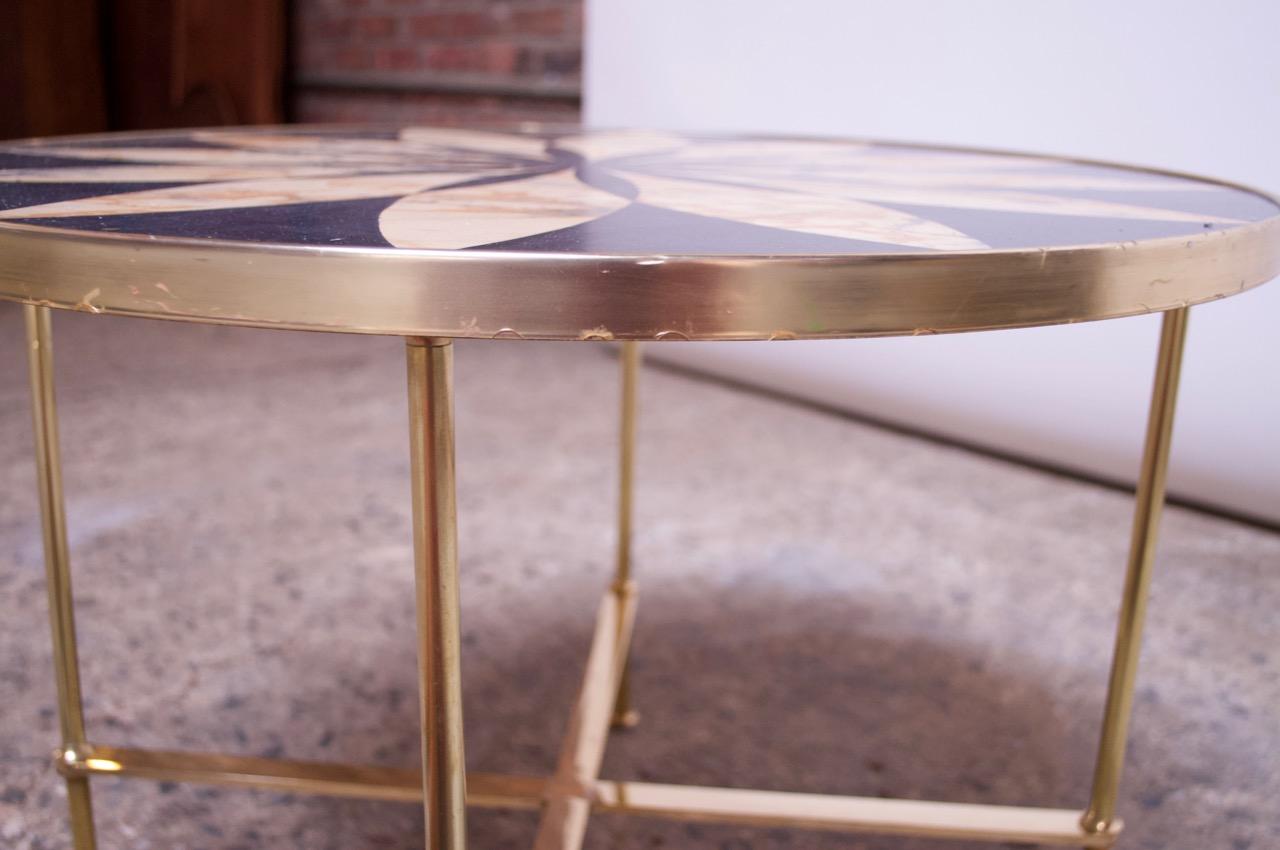 Vintage Italian Modern Round Brass Side Table with Floral Design 10