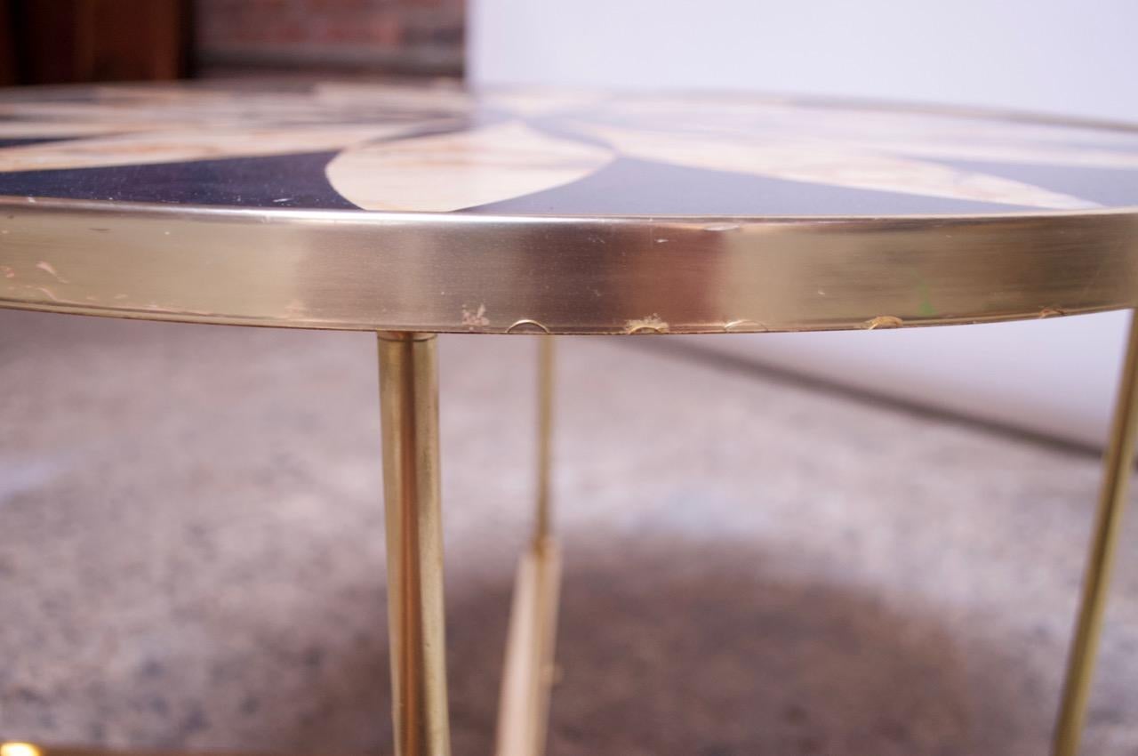 Vintage Italian Modern Round Brass Side Table with Floral Design 11