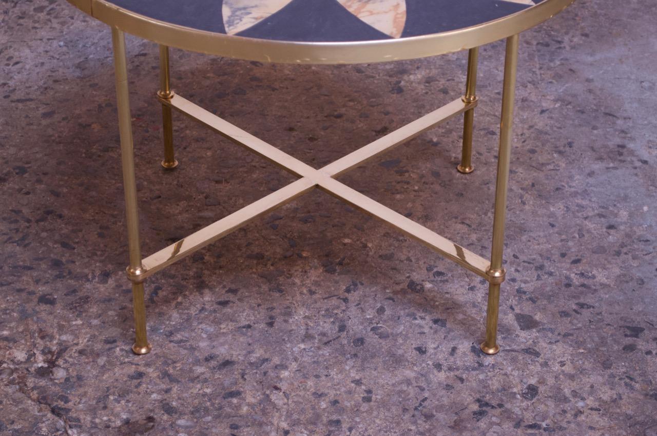 Polished Vintage Italian Modern Round Brass Side Table with Floral Design