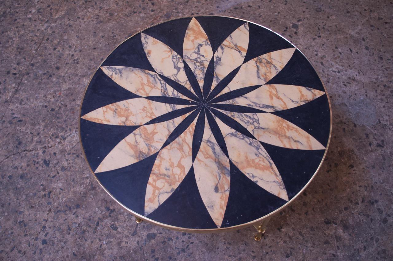 Vintage Italian Modern Round Brass Side Table with Floral Design In Good Condition In Brooklyn, NY
