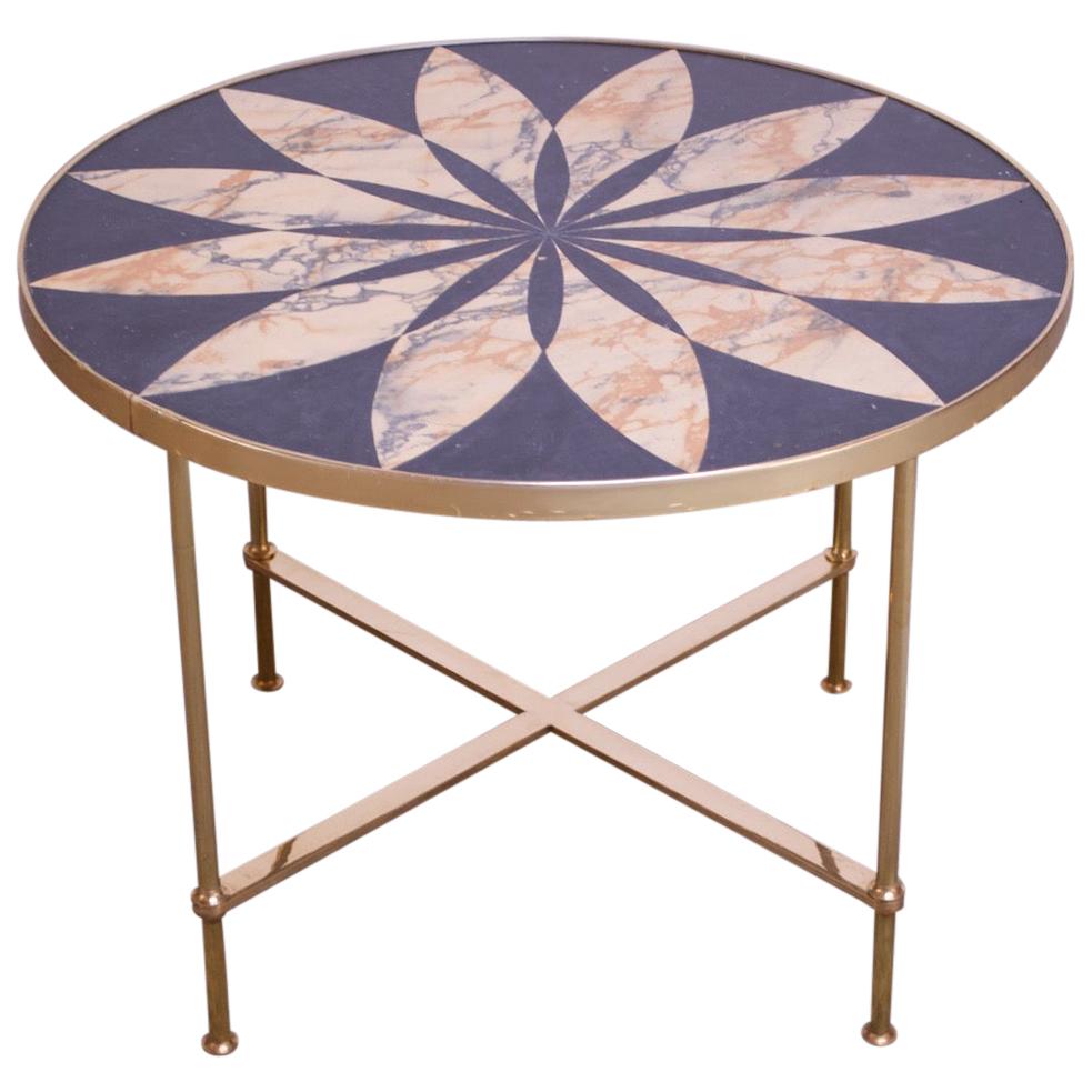 Vintage Italian Modern Round Brass Side Table with Floral Design