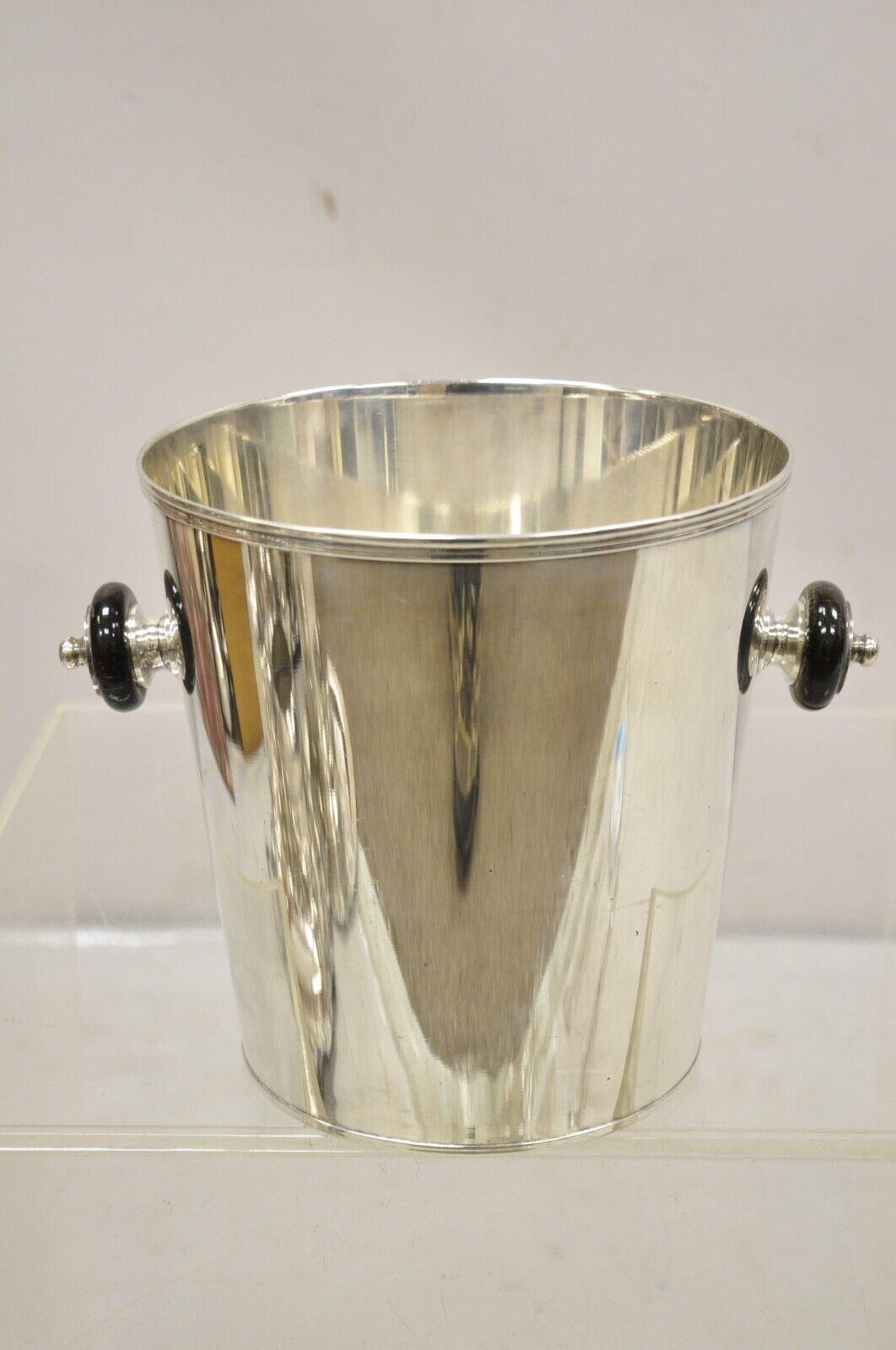 Vintage Italian Modern Silver Plated Champagne Chiller Ice Bucket with Wooden Handles. Circa 1960s. Measurements: 8.25