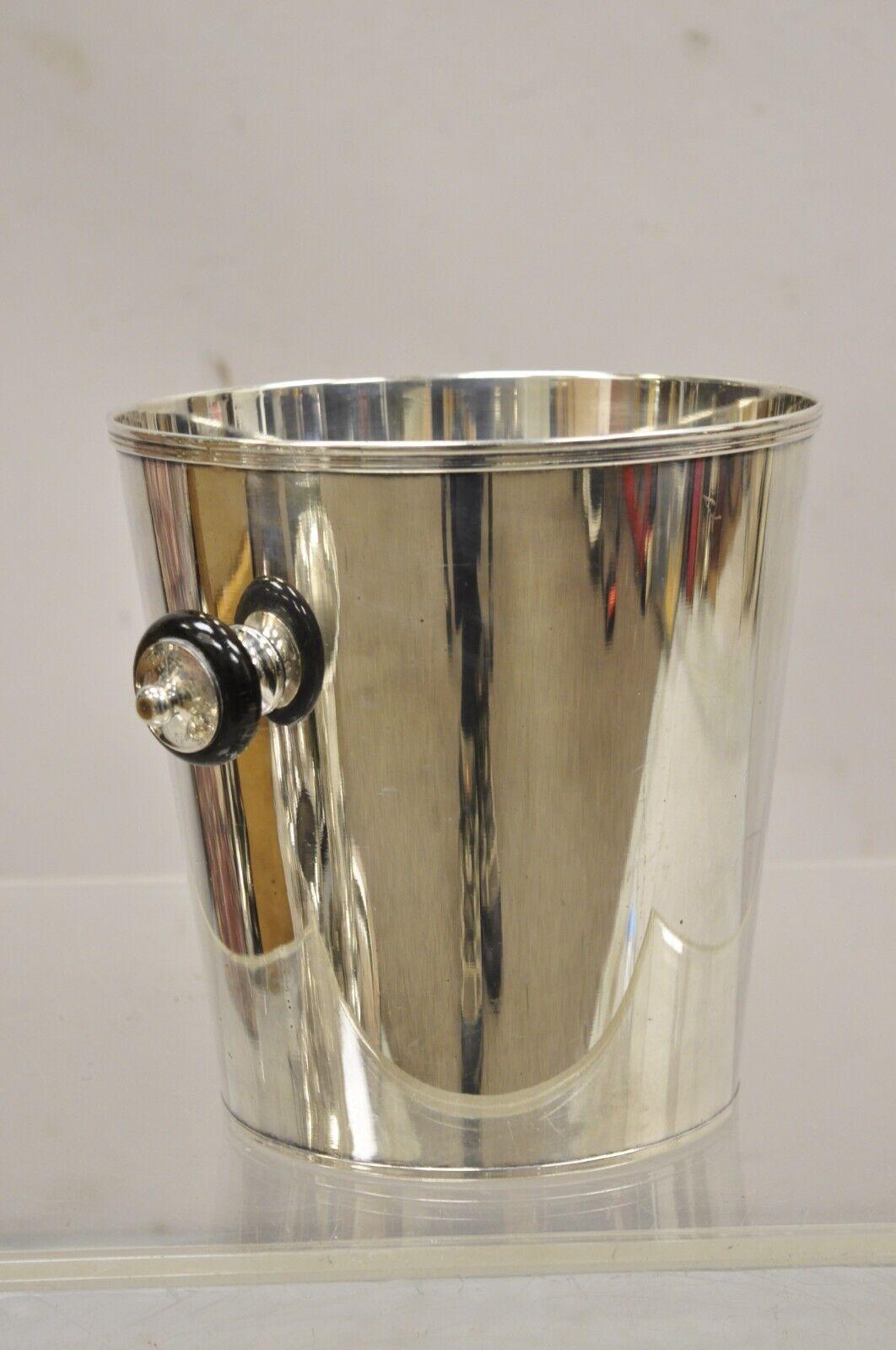 Vintage Italian Modern Silver Plated Champagne Chiller Ice Bucket Wooden Handle In Good Condition In Philadelphia, PA
