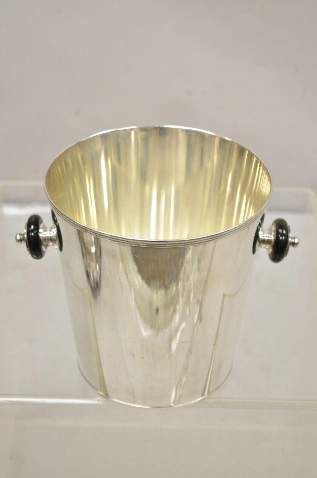 Mid-20th Century Vintage Italian Modern Silver Plated Champagne Chiller Ice Bucket Wooden Handle