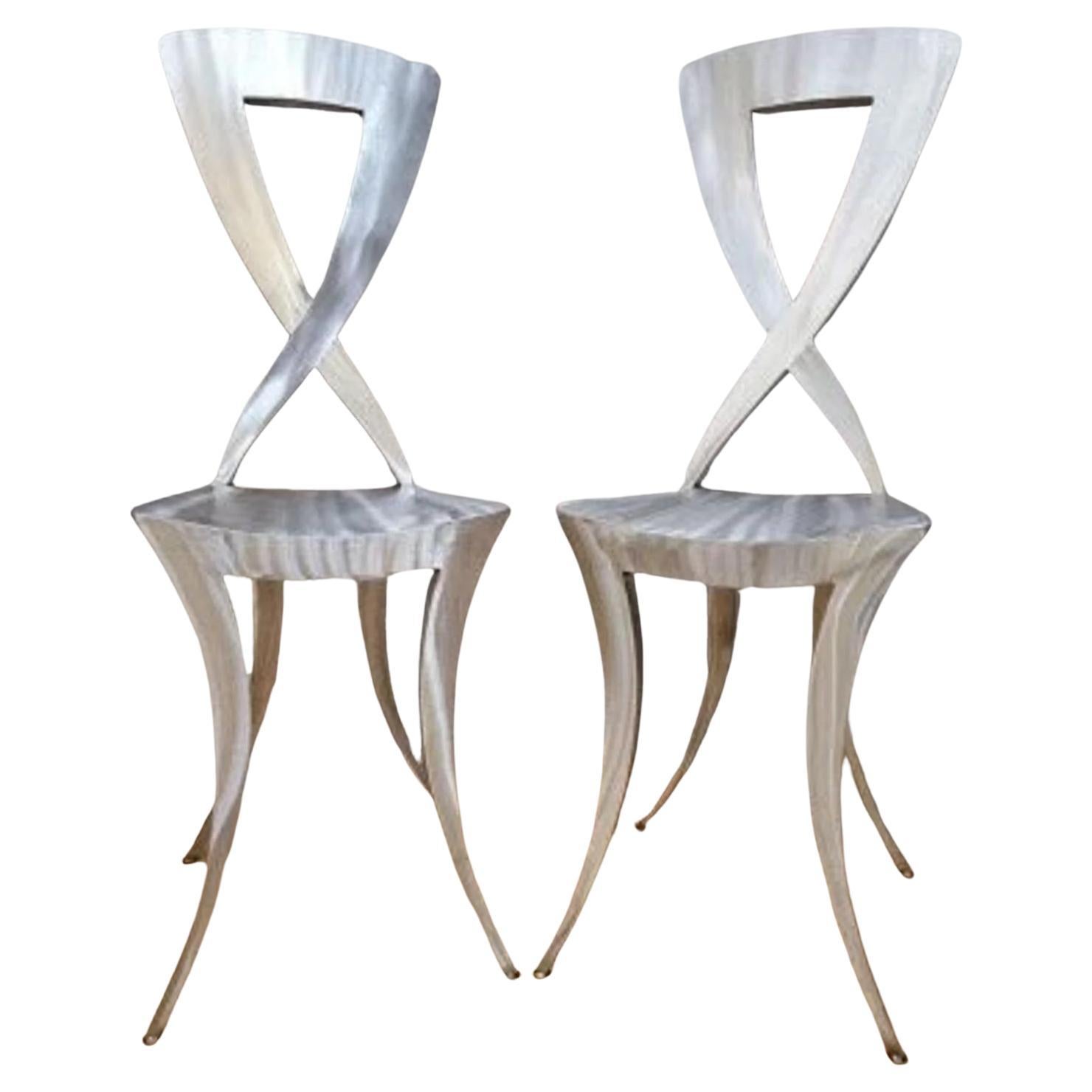 Vintage Italian Modern Stainless Steel Silhouette Klismos Style Chairs - Paare im Angebot