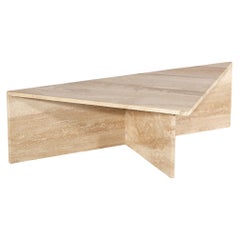 Vintage Italian Modern Travertine Triangular Corner End Cocktail Table