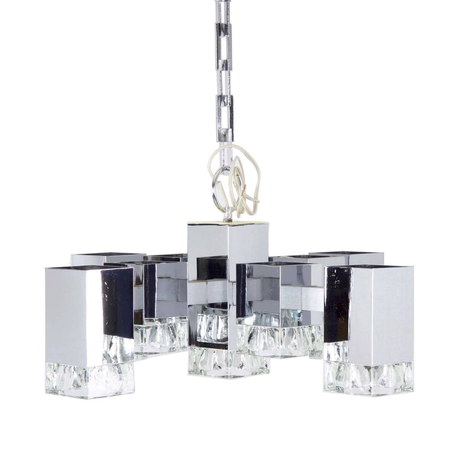 Vintage Italian Modernism Ice Cube Chandelier by Gaetano Sciolari