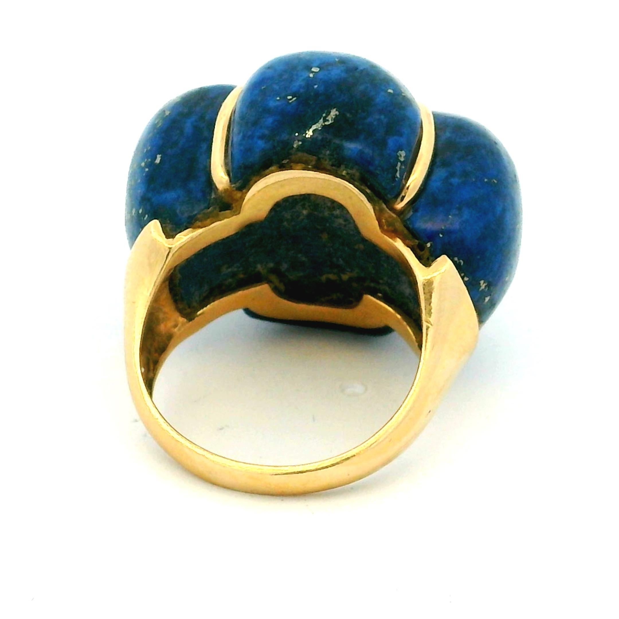 Anello modernista italiano d'epoca in oro 18 carati con malachite e lapis, circa anni '70 in vendita 4