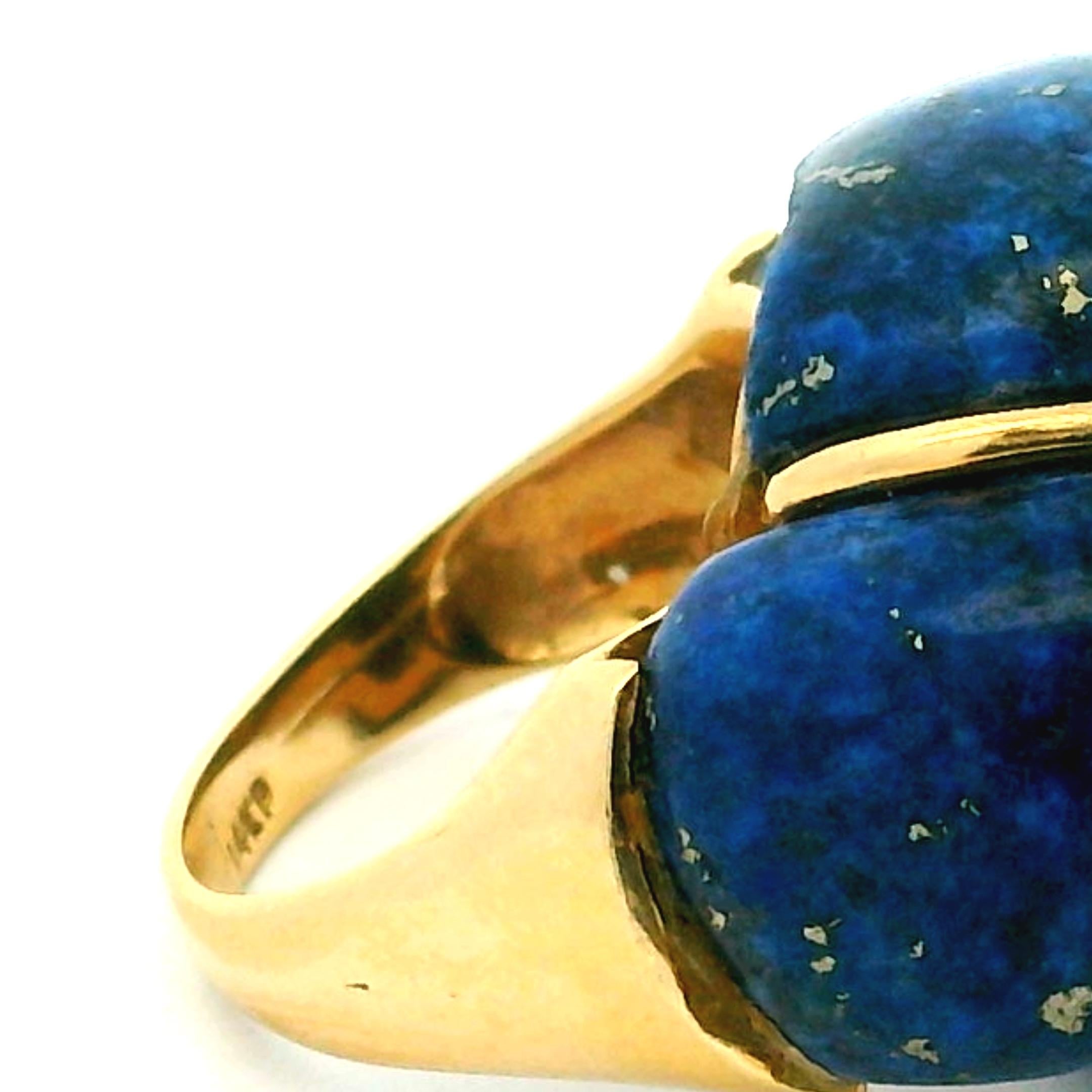 Anello modernista italiano d'epoca in oro 18 carati con malachite e lapis, circa anni '70 in vendita 2