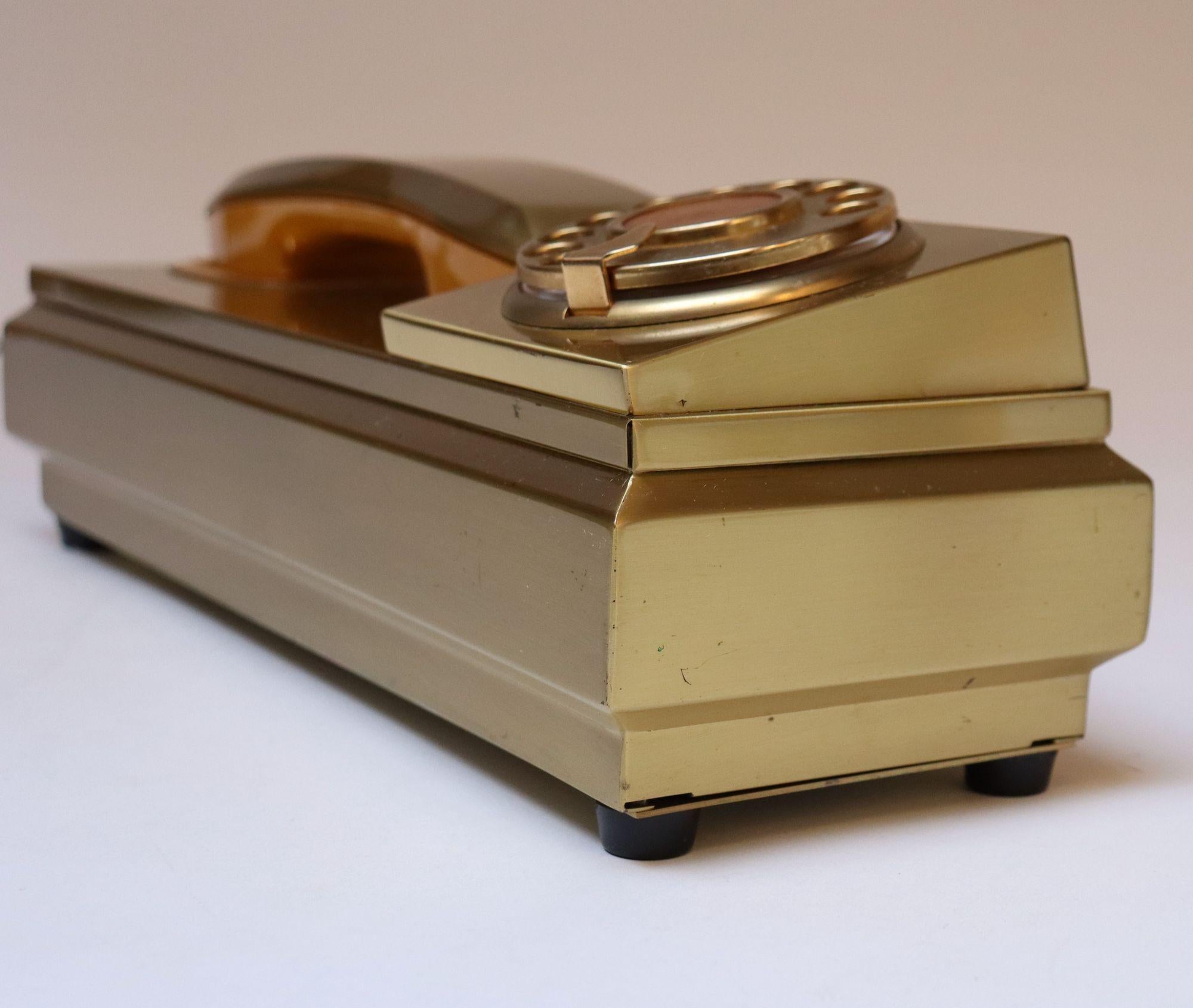 Anodized Vintage Italian Modernist Gold Aluminum Rotary Telephone by CR Telefonia For Sale