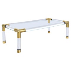 Vintage Italian Modernist Lucite and Brass Coffee Table, 1970s
