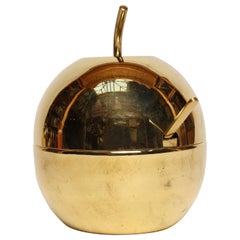 Vintage Italian Modernist Polished Brass Apple-Form Mela Sugar Bowl with Spoon
