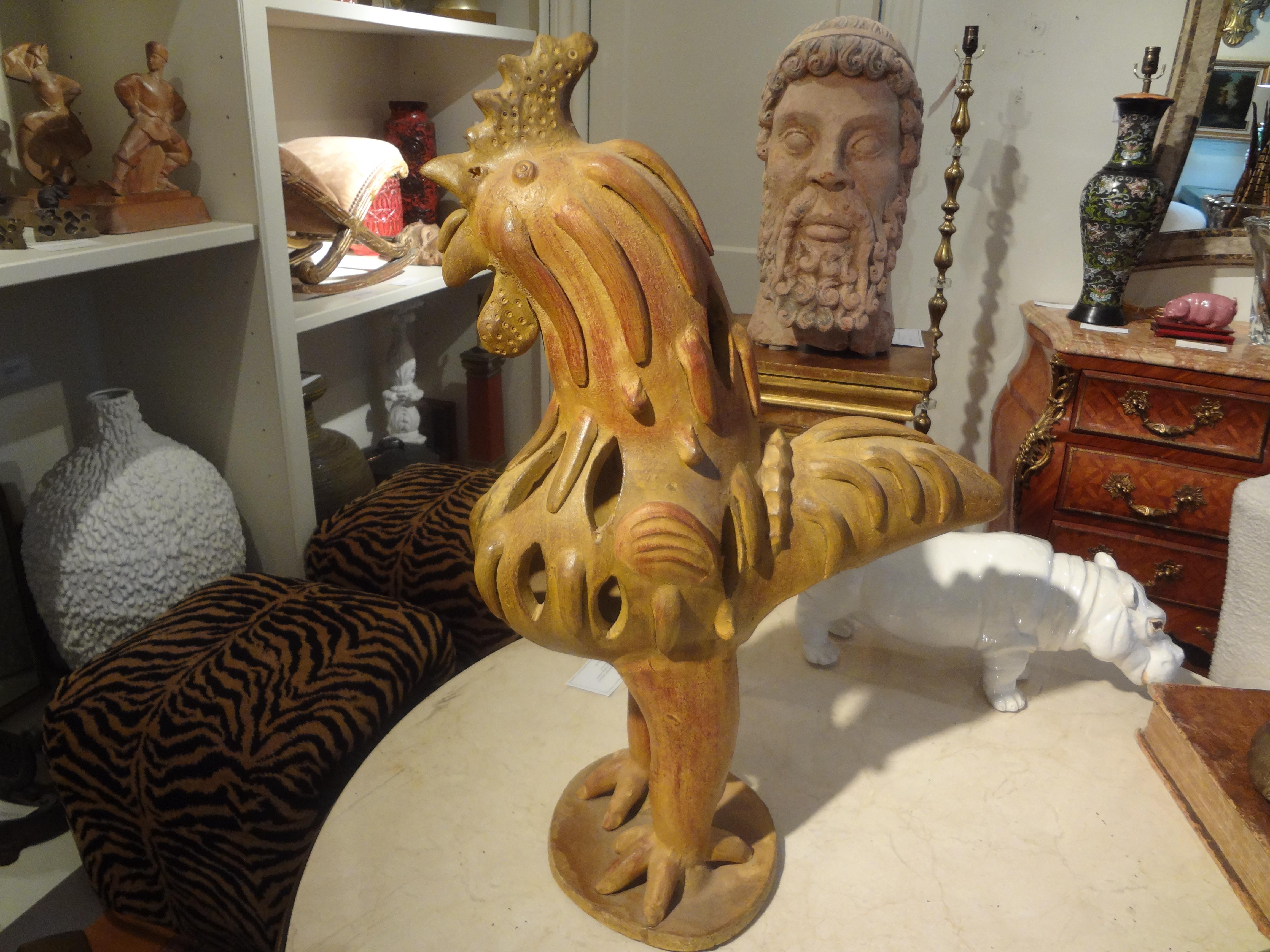 Italian Modernist Terracotta Rooster Sculpture 7