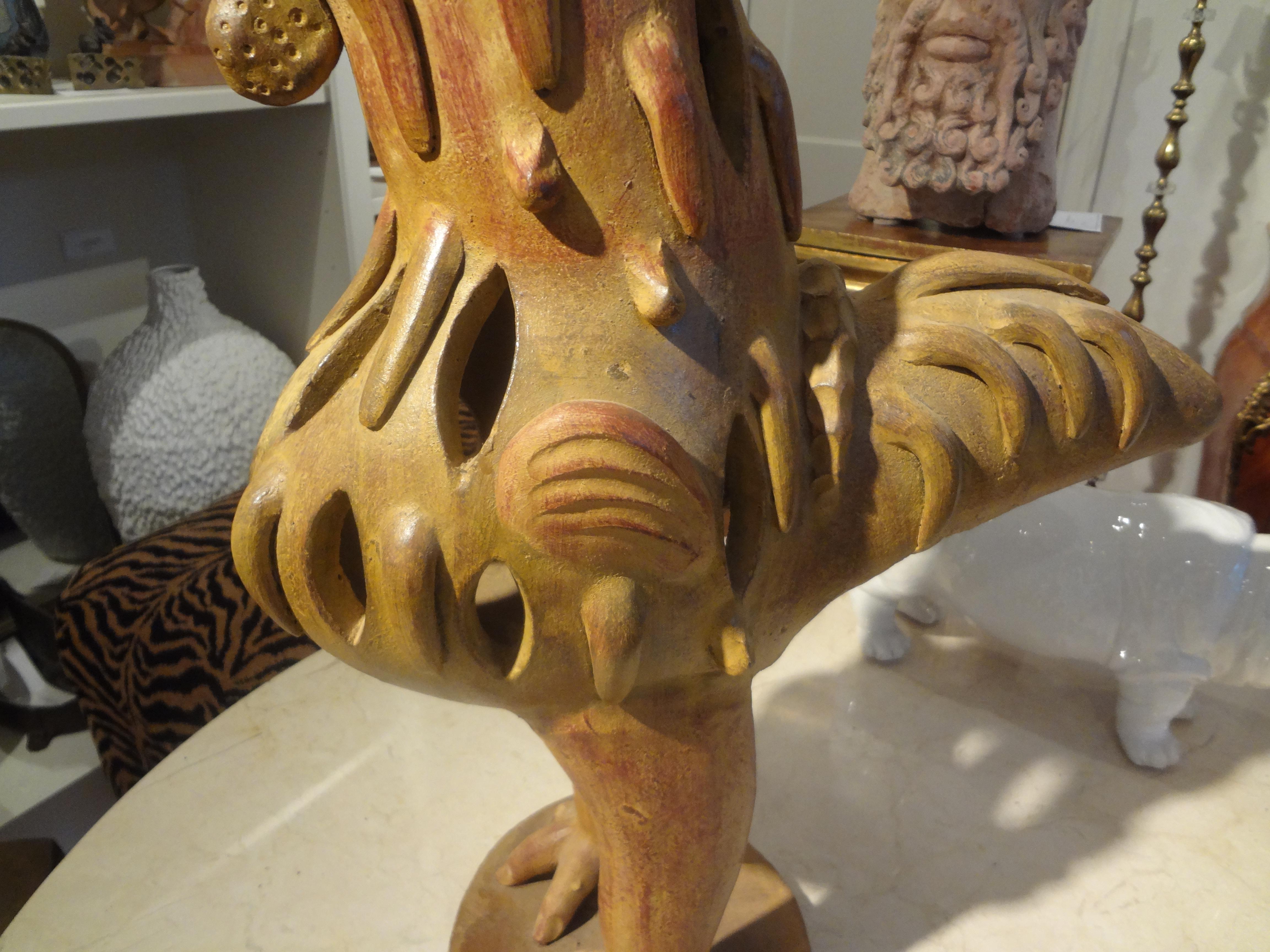Italian Modernist Terracotta Rooster Sculpture In Good Condition In Houston, TX