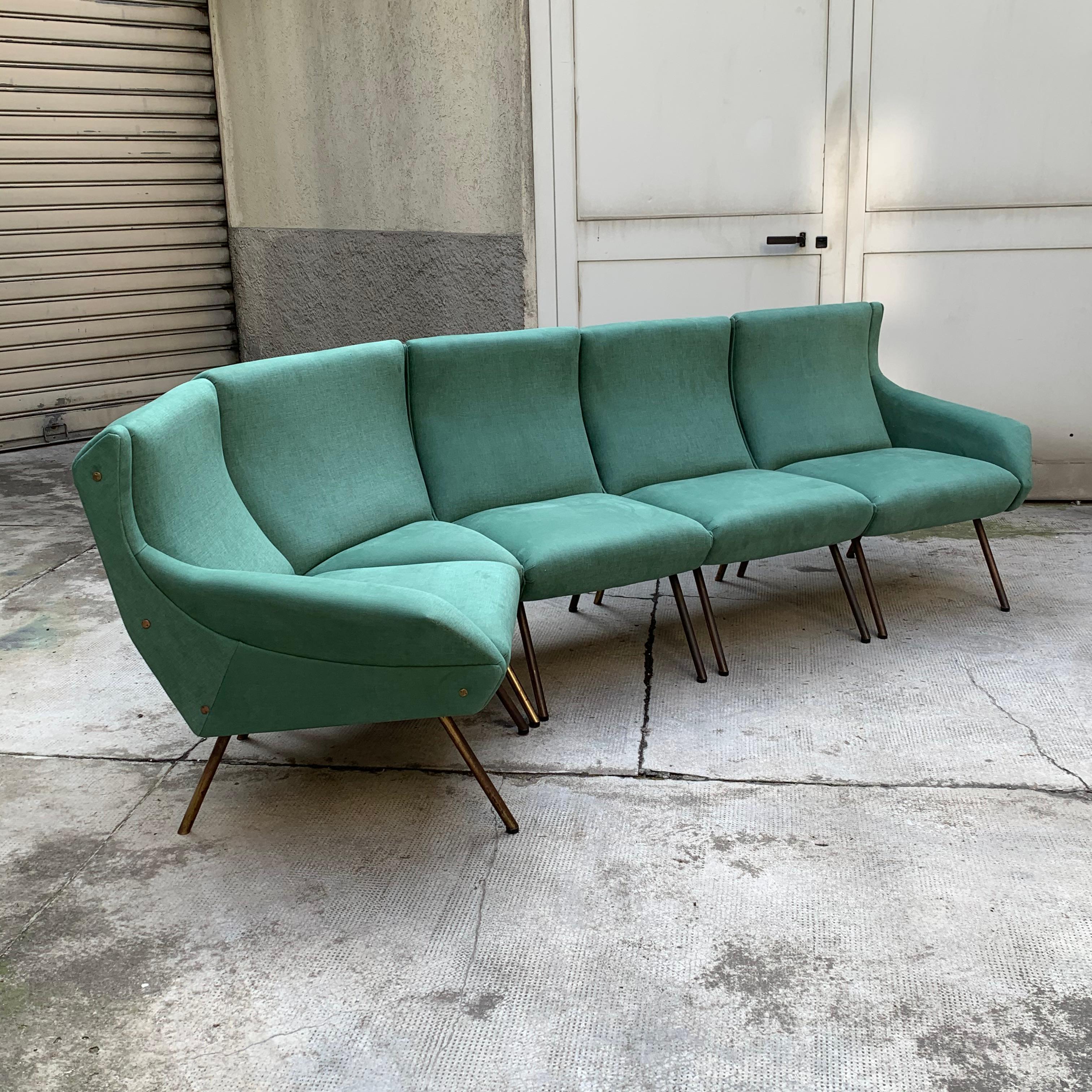 Vintage Italian Modular Sofa Set, 1950s, Set of 5 In Excellent Condition For Sale In Milano, IT