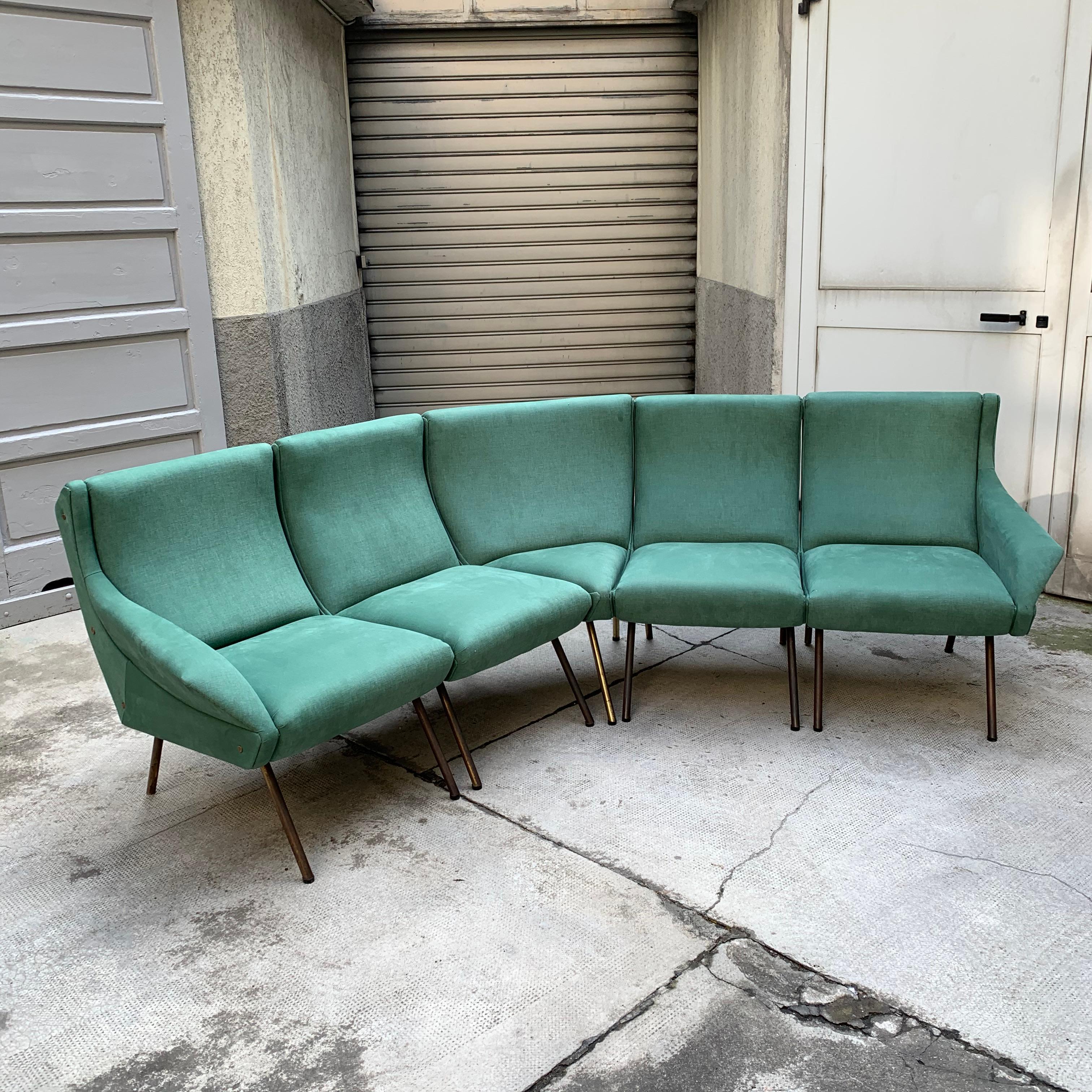 Vintage Italian Modular Sofa Set, 1950s, Set of 5 For Sale 2